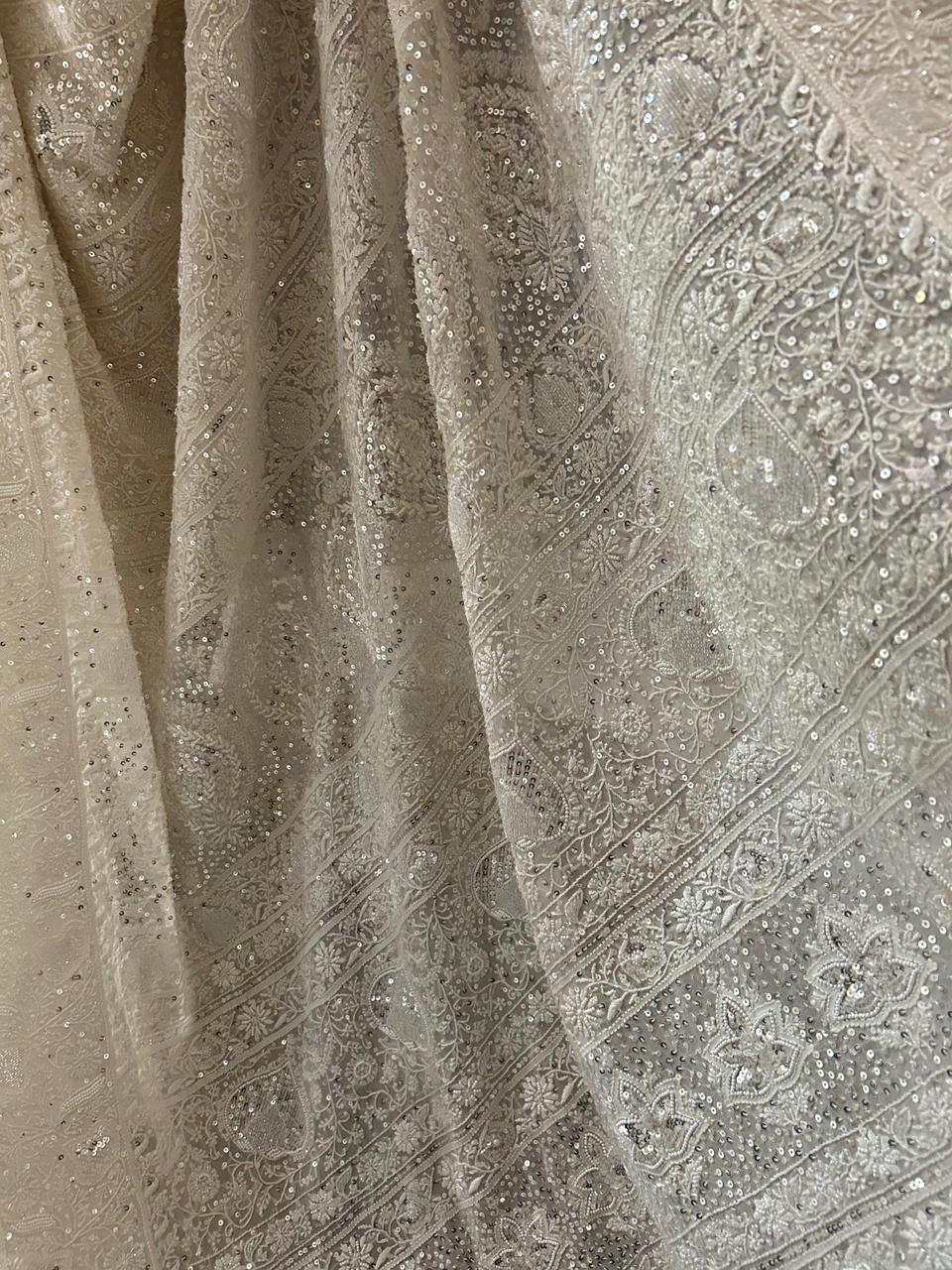 White georgette chikankari saree