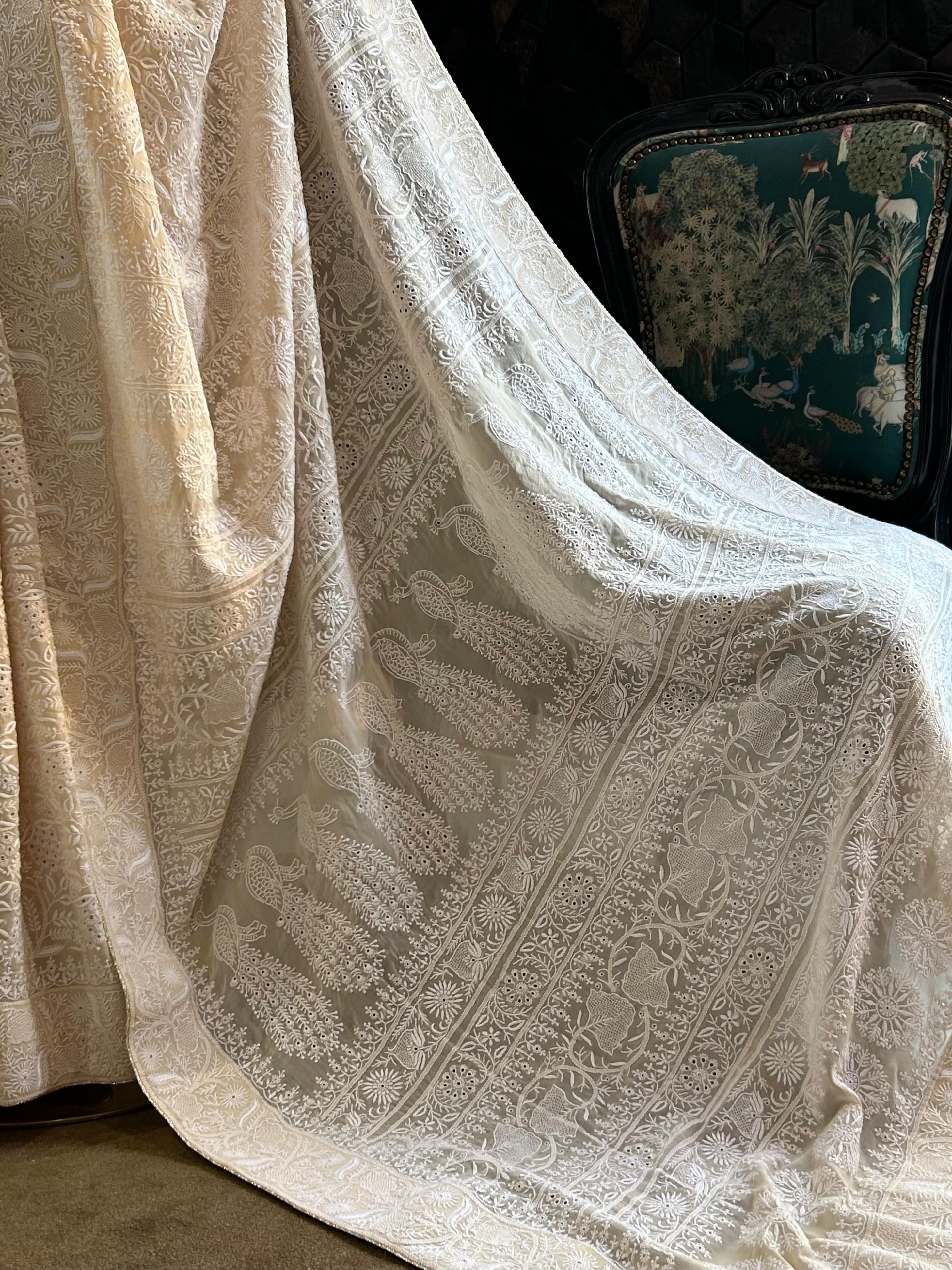 Champagne georgette chikankari saree