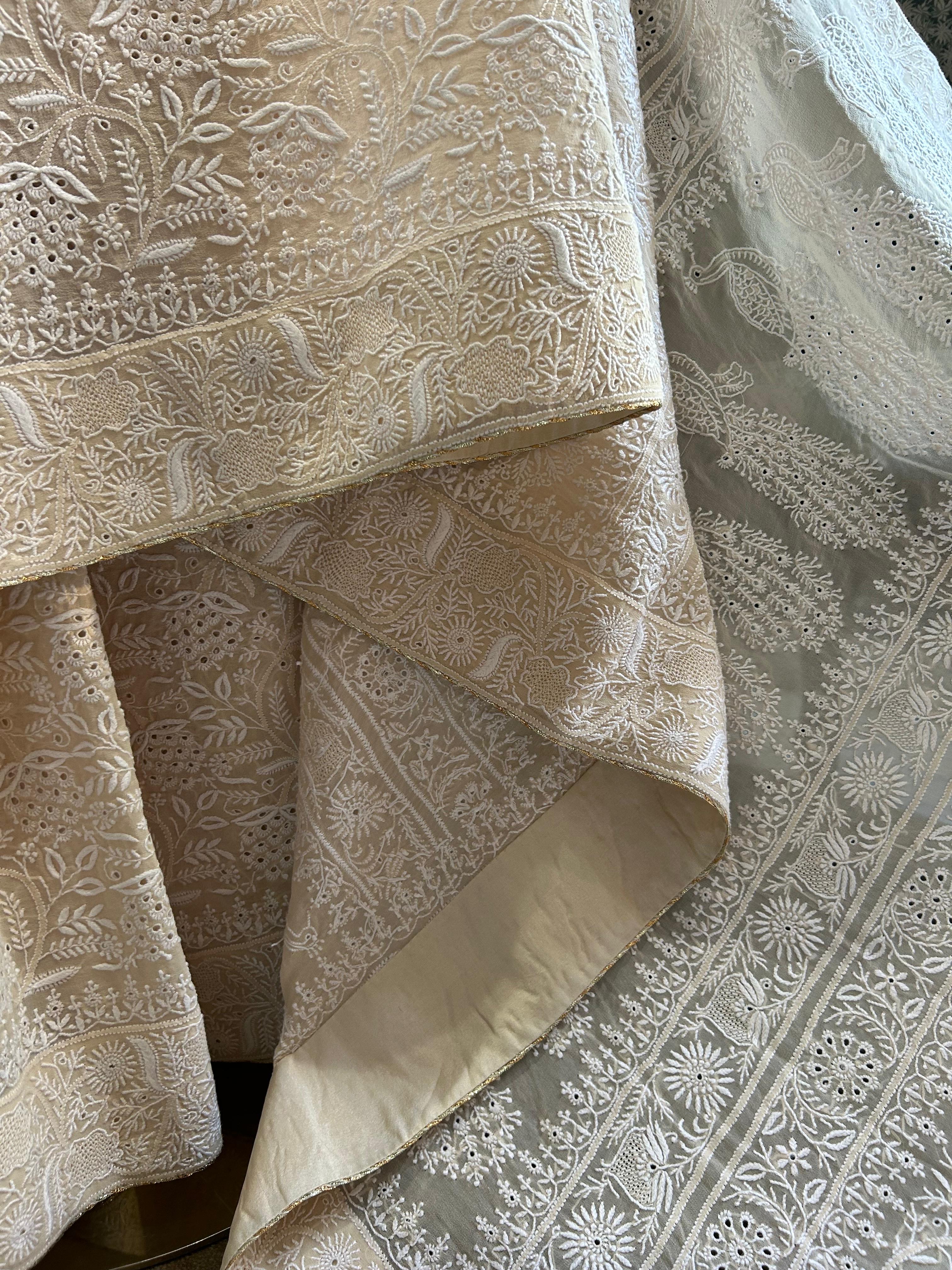 Champagne georgette chikankari saree