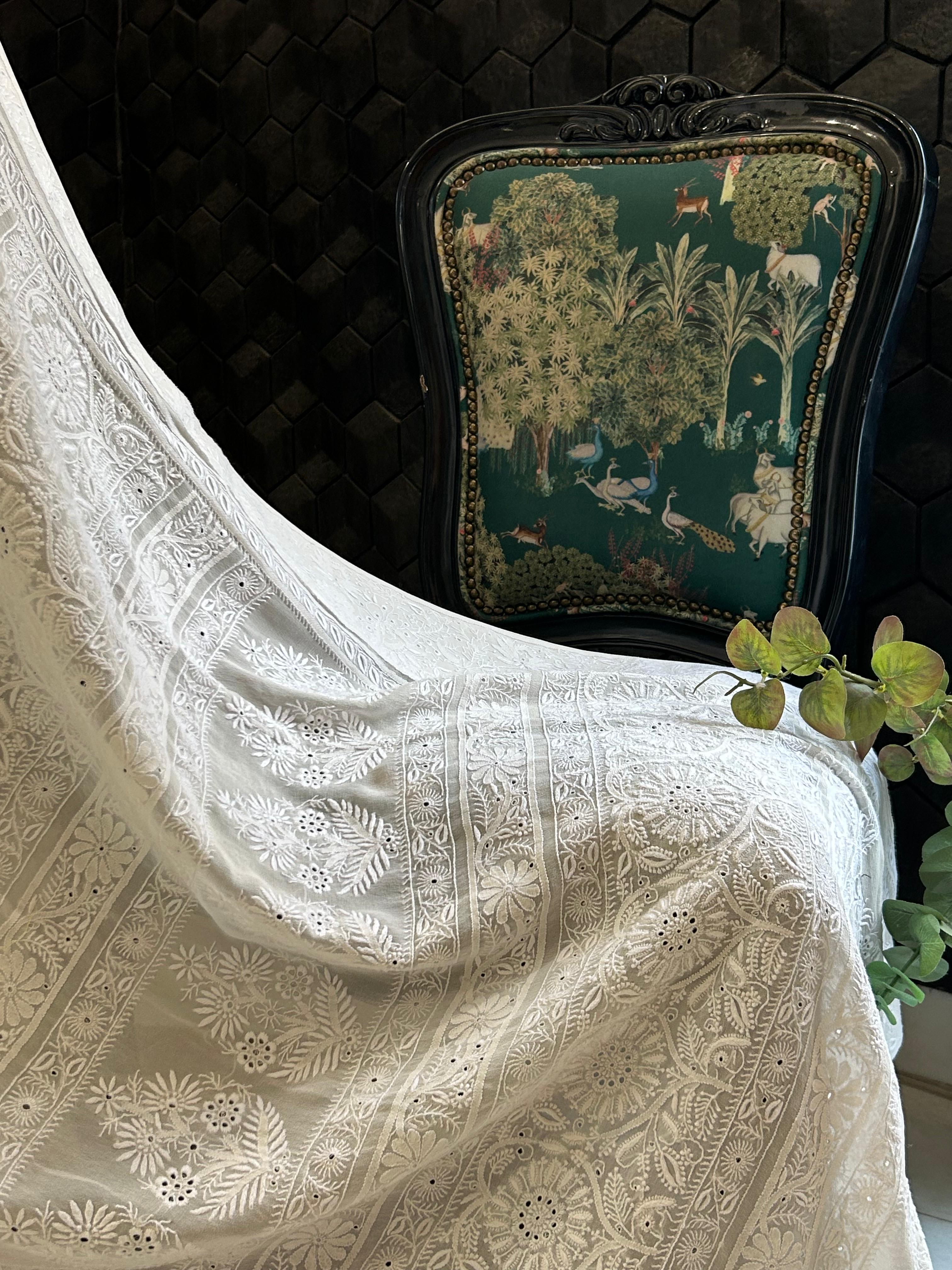 White Georgette chikankari Saree