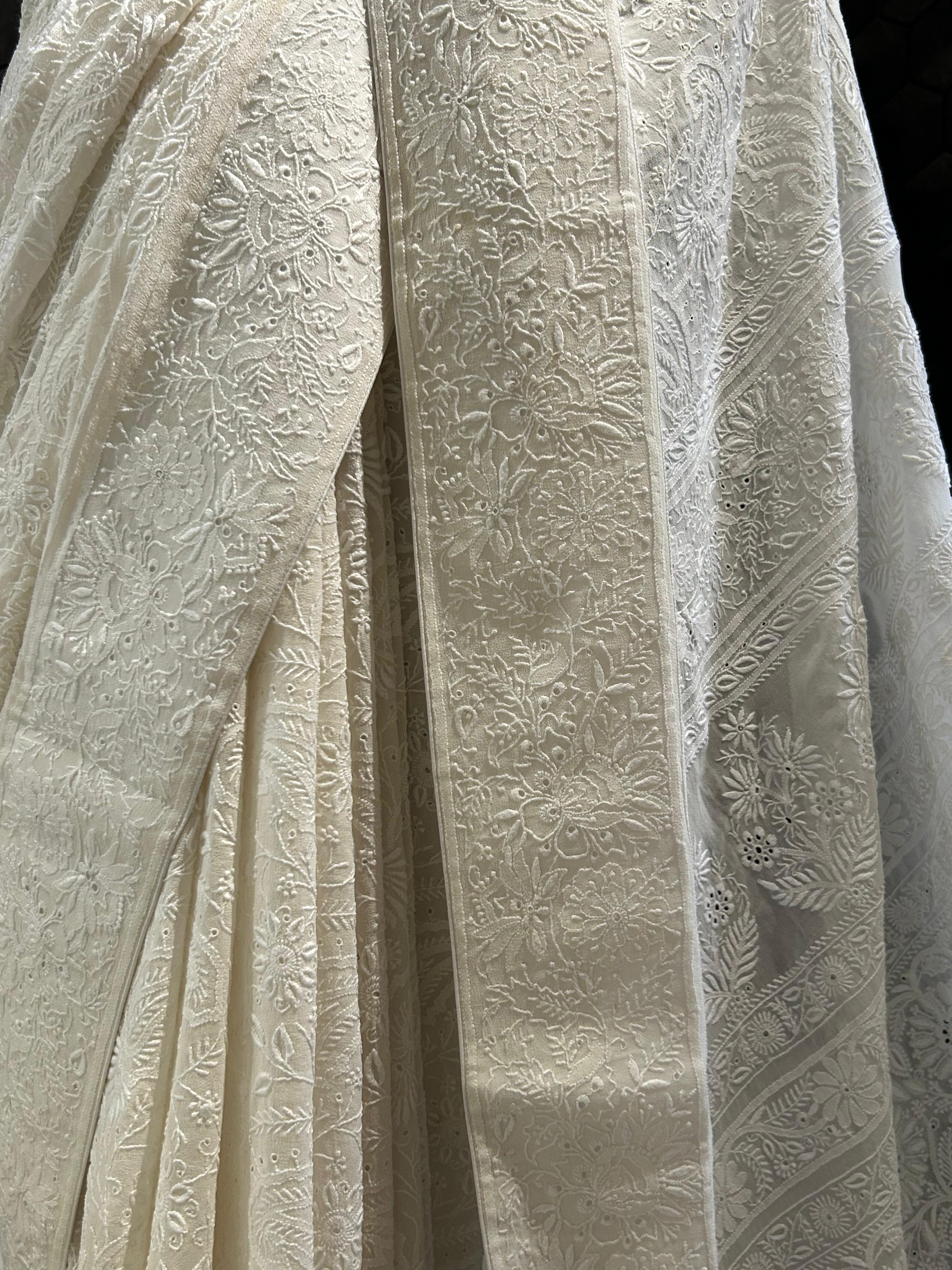 White Georgette chikankari Saree