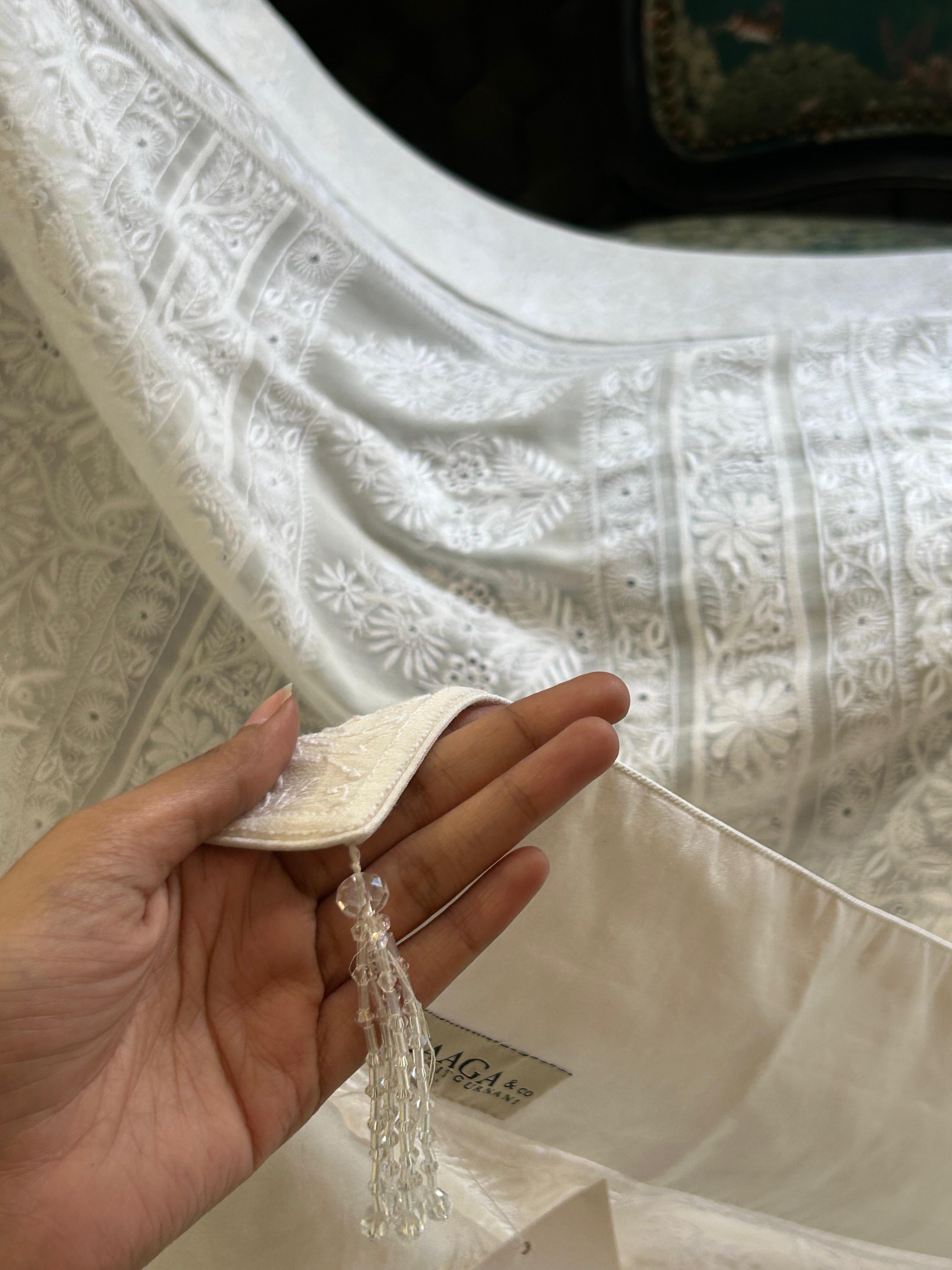 White Georgette chikankari Saree