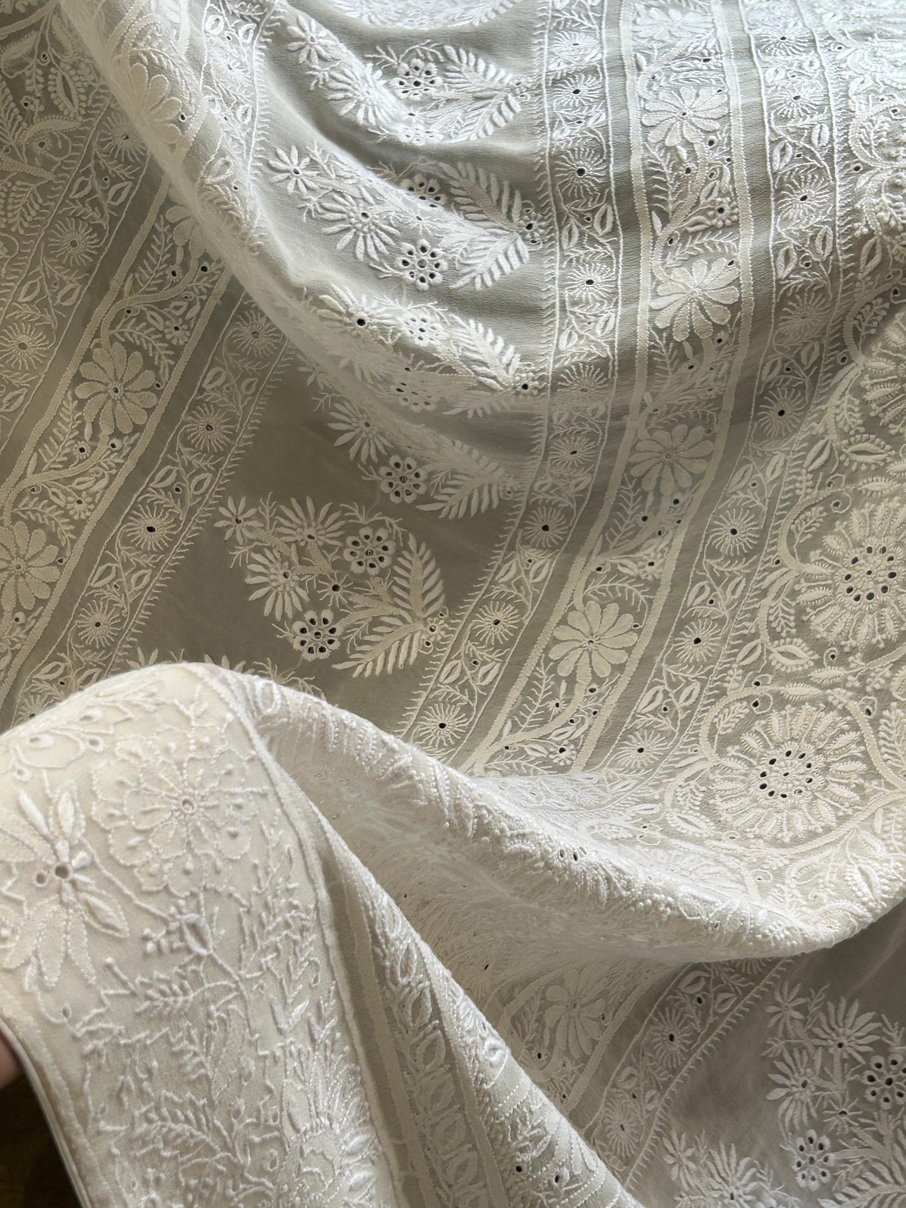 White Georgette chikankari Saree