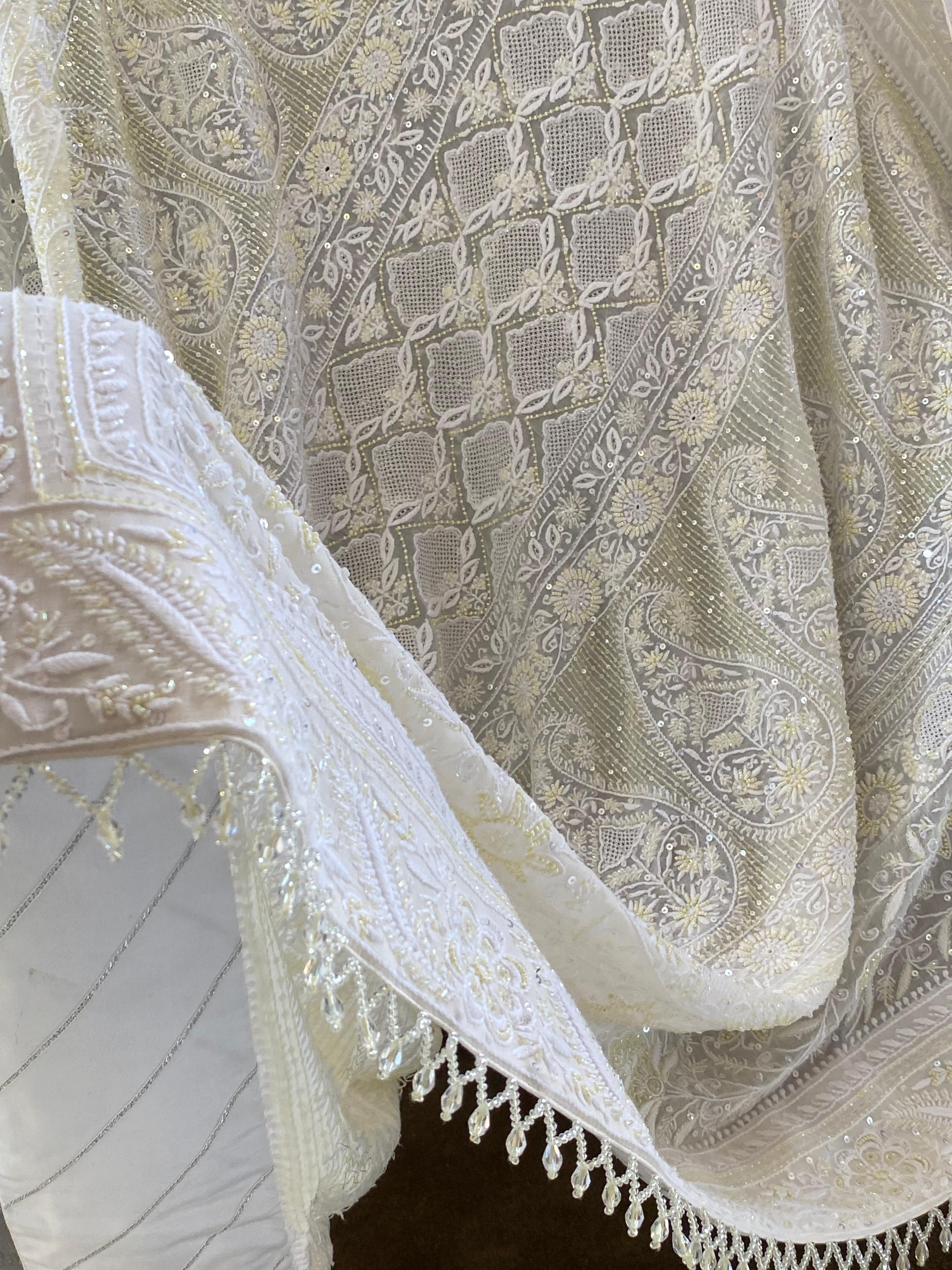 White Georgette chikankari saree