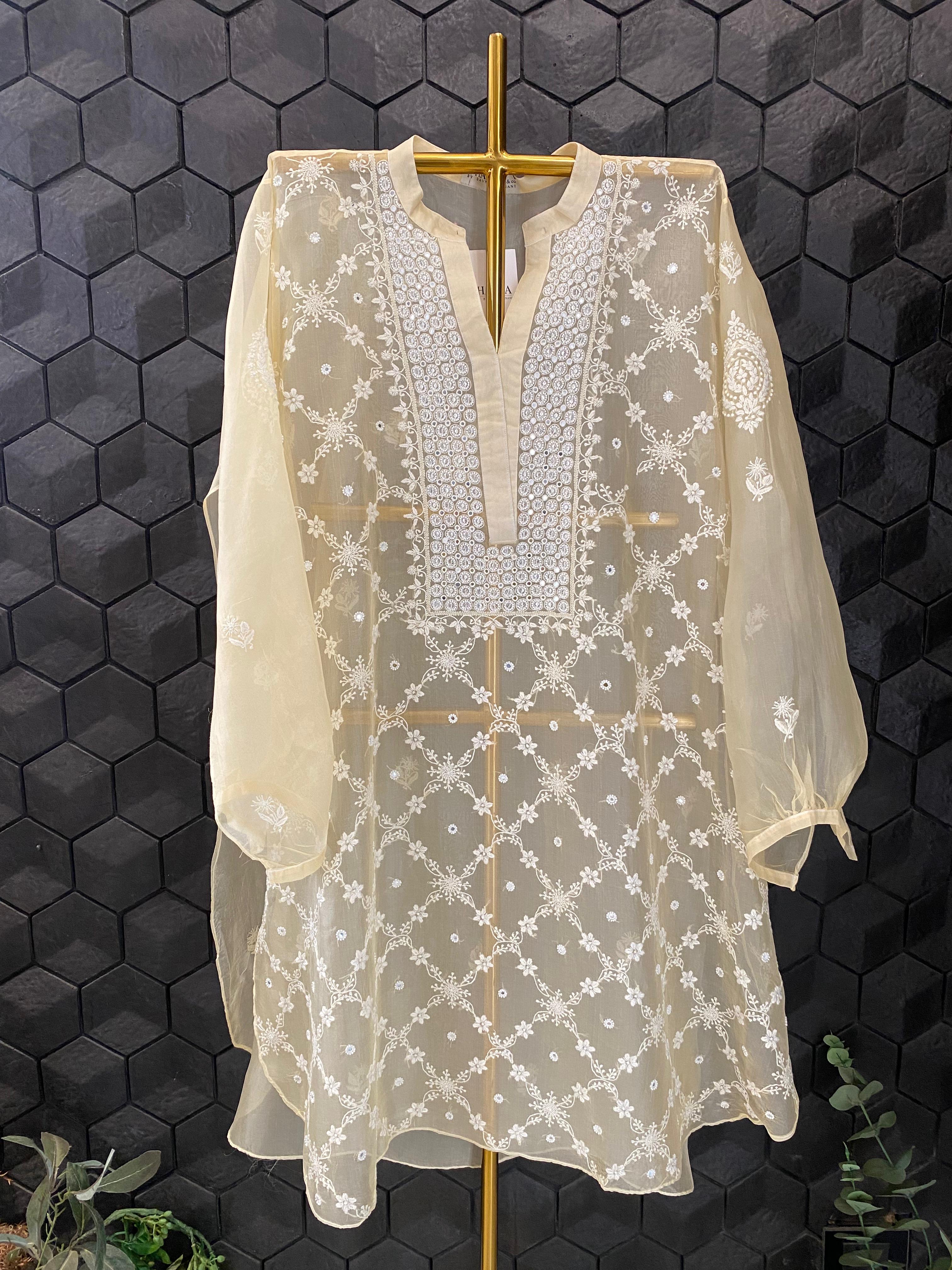 Yellow Organza Chikankari Mirror Work Co-ord Set