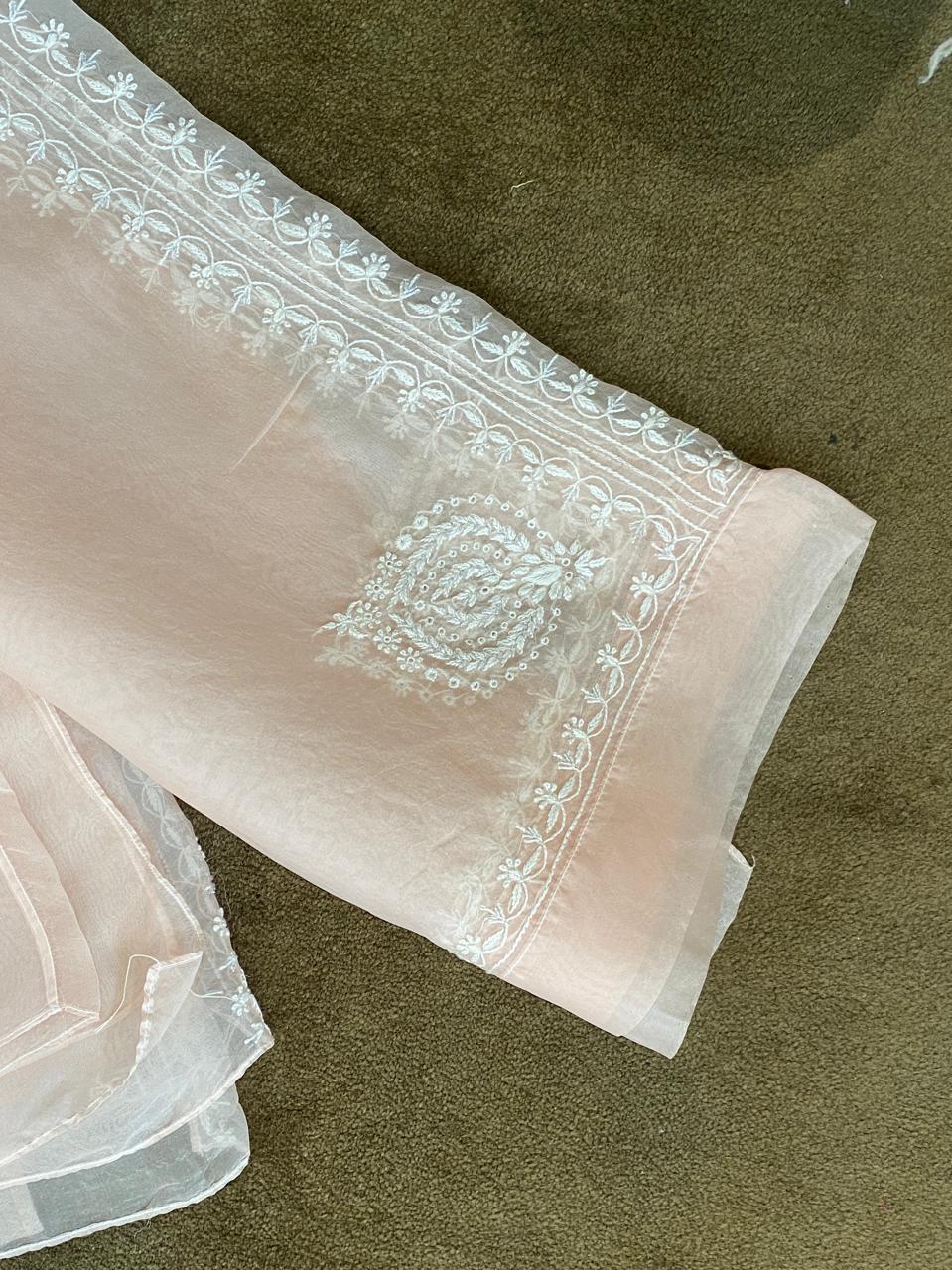 Peach organza chikankari co-ord set
