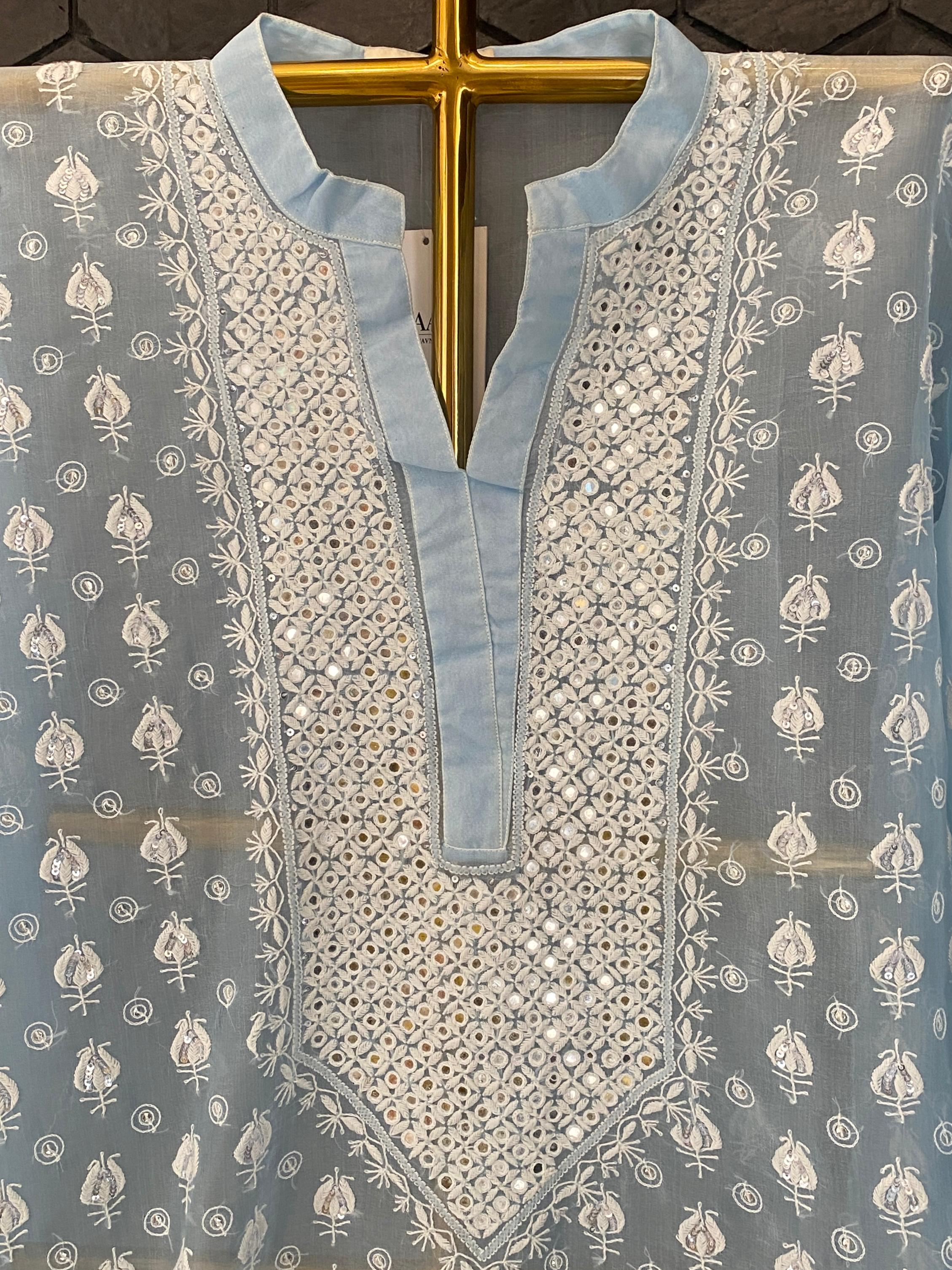 Sky Blue Organza chikankari co-ord set