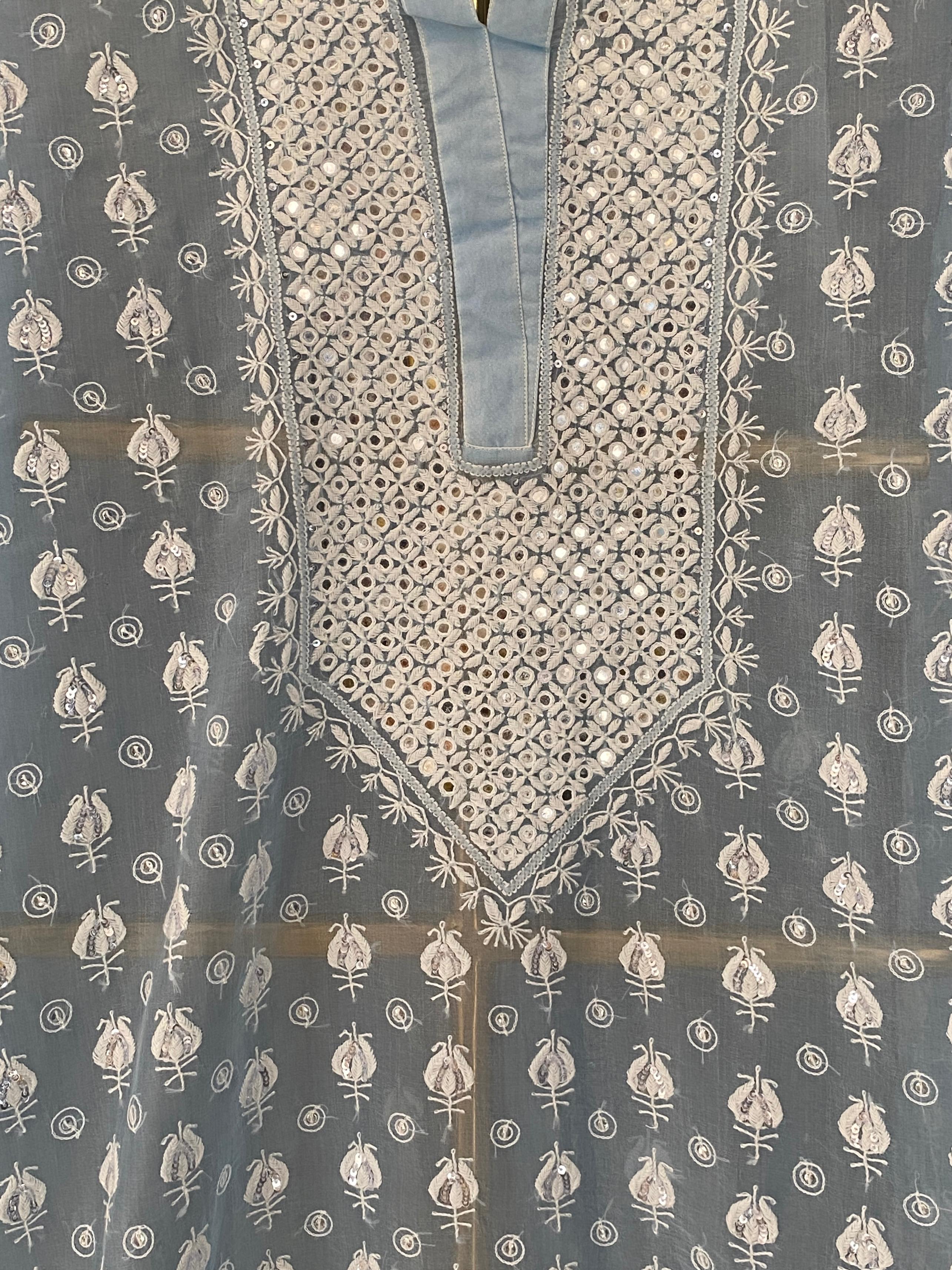 Sky Blue Organza chikankari co-ord set