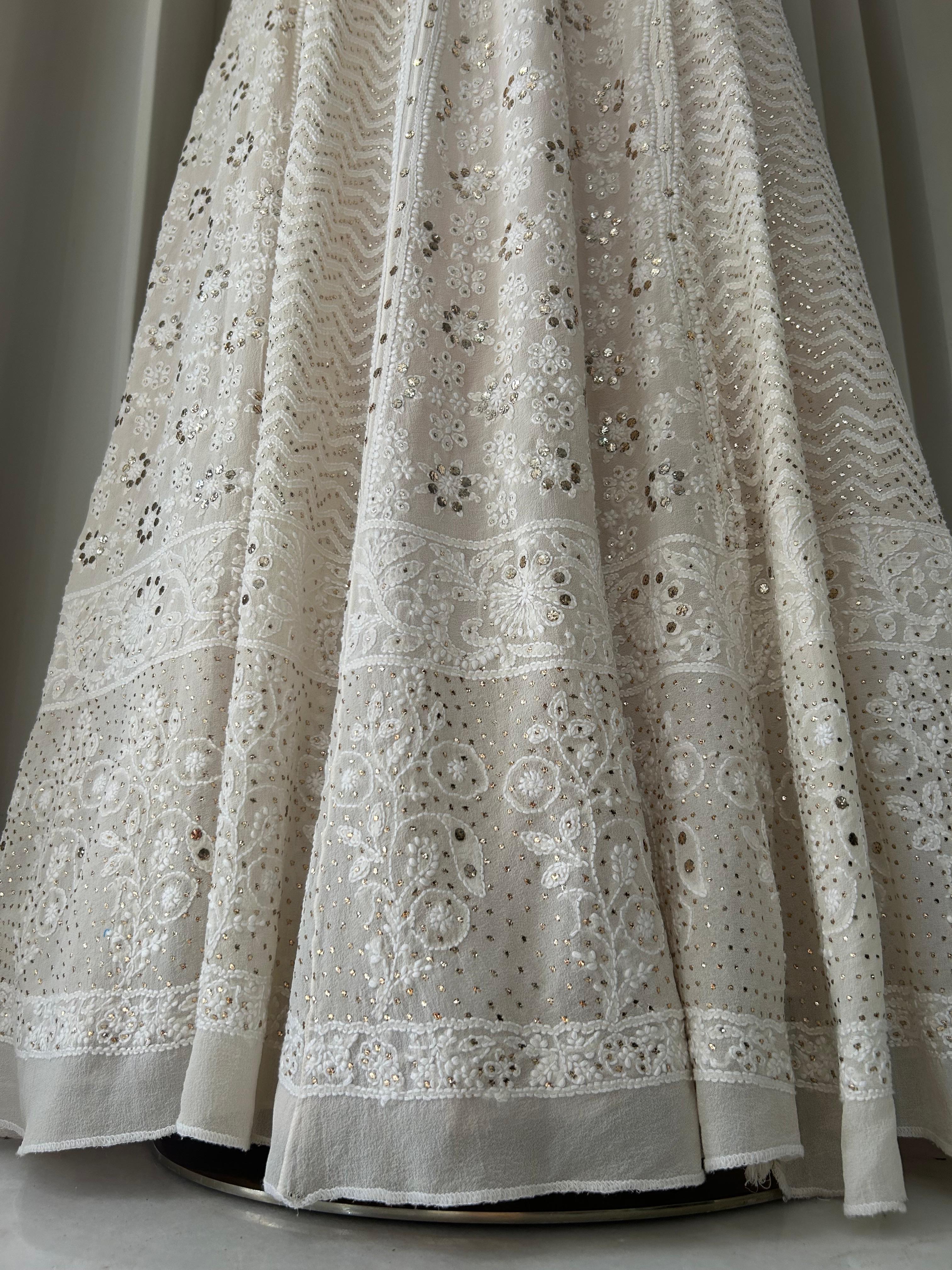 White georgette chikankari mukaish skirt