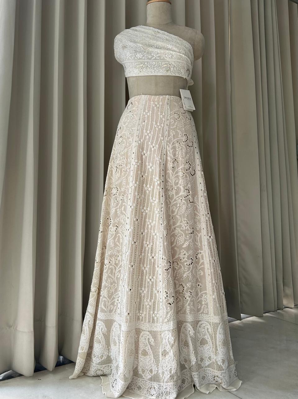 White Georgette chikankari mukaish skirt