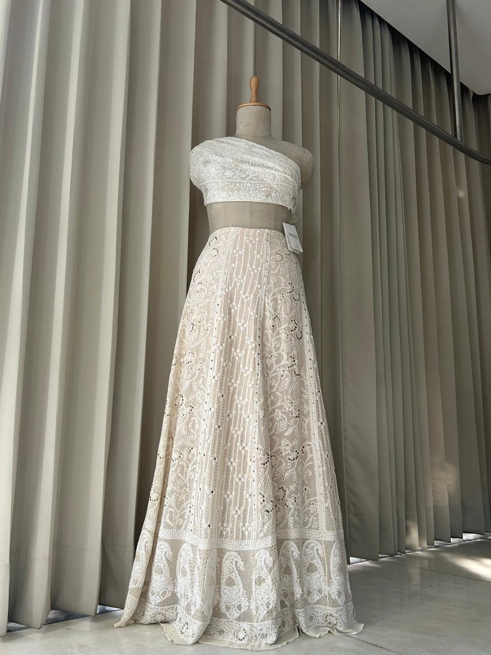 White Georgette chikankari mukaish skirt