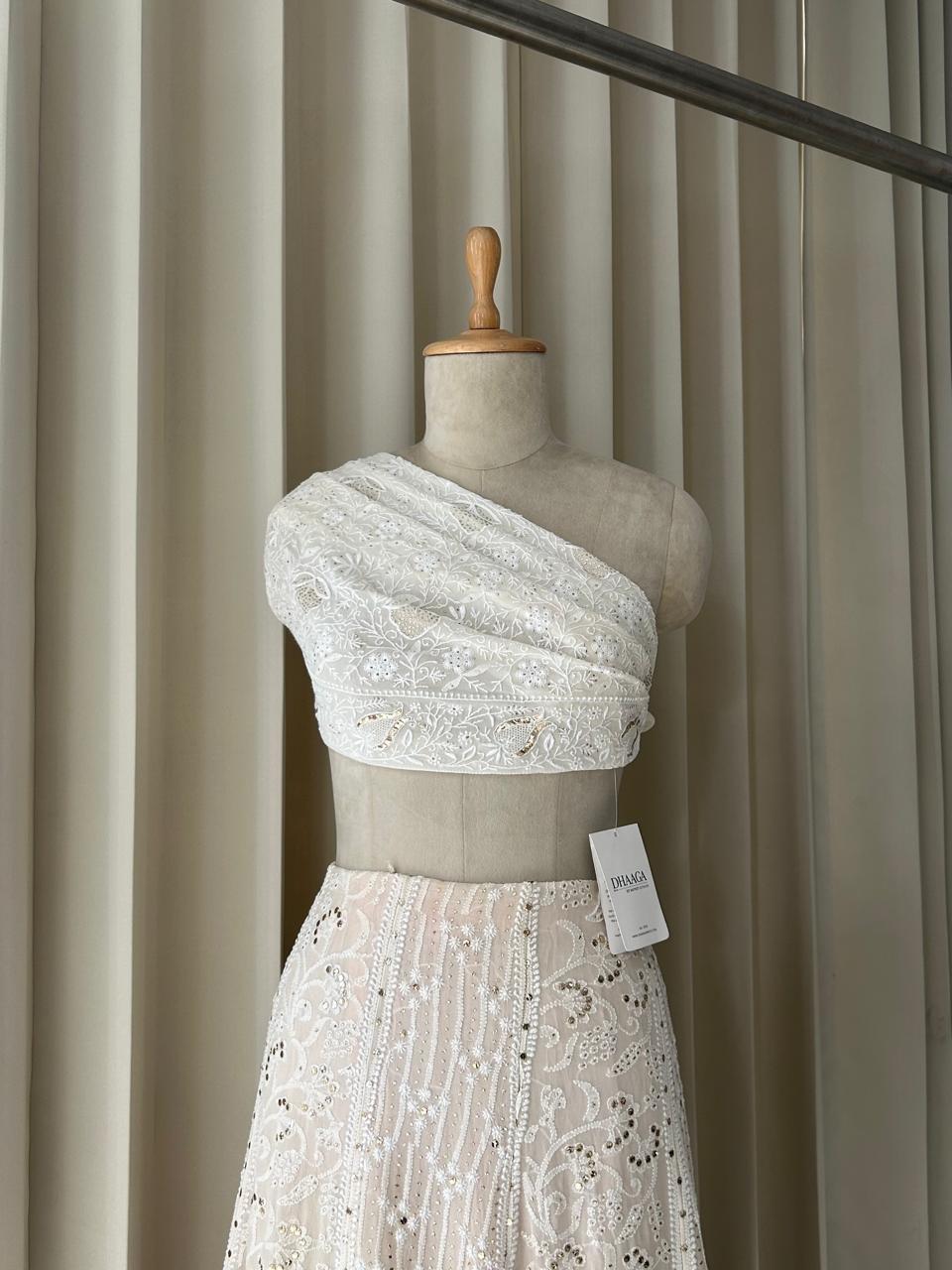 White Georgette chikankari mukaish skirt