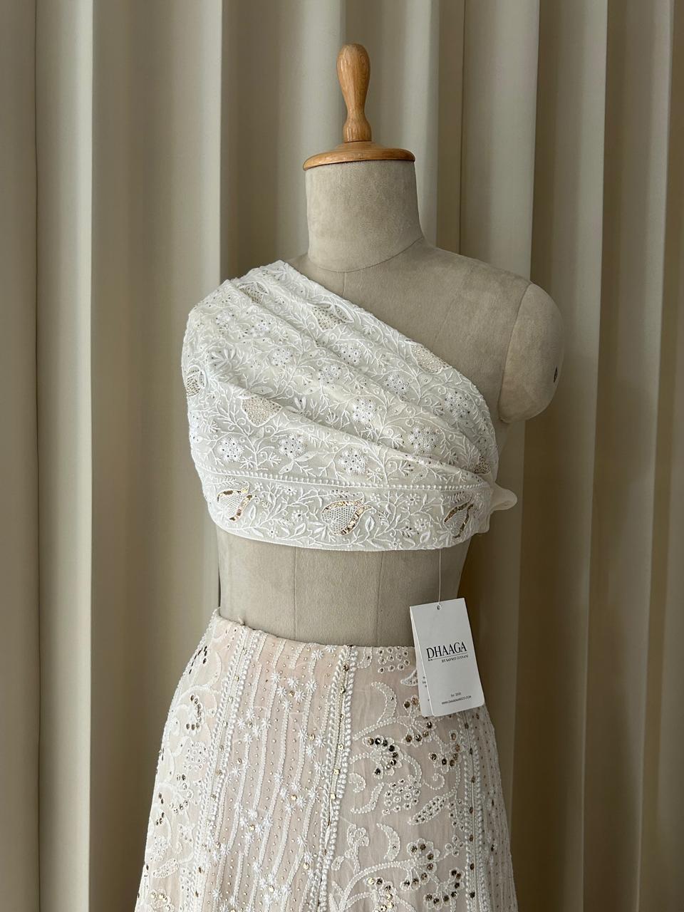 White Georgette chikankari mukaish skirt