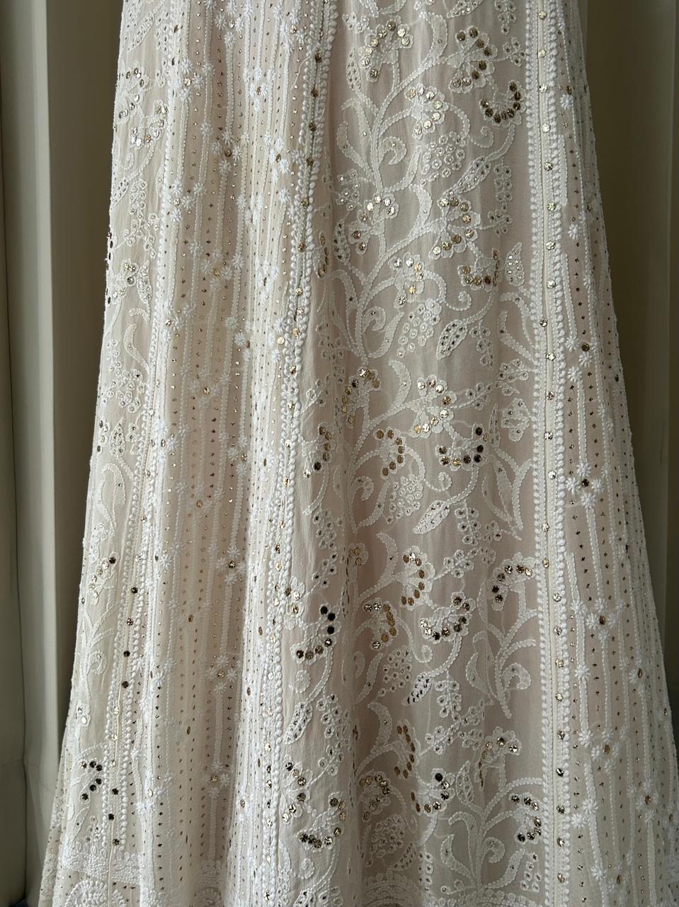 White Georgette chikankari mukaish skirt