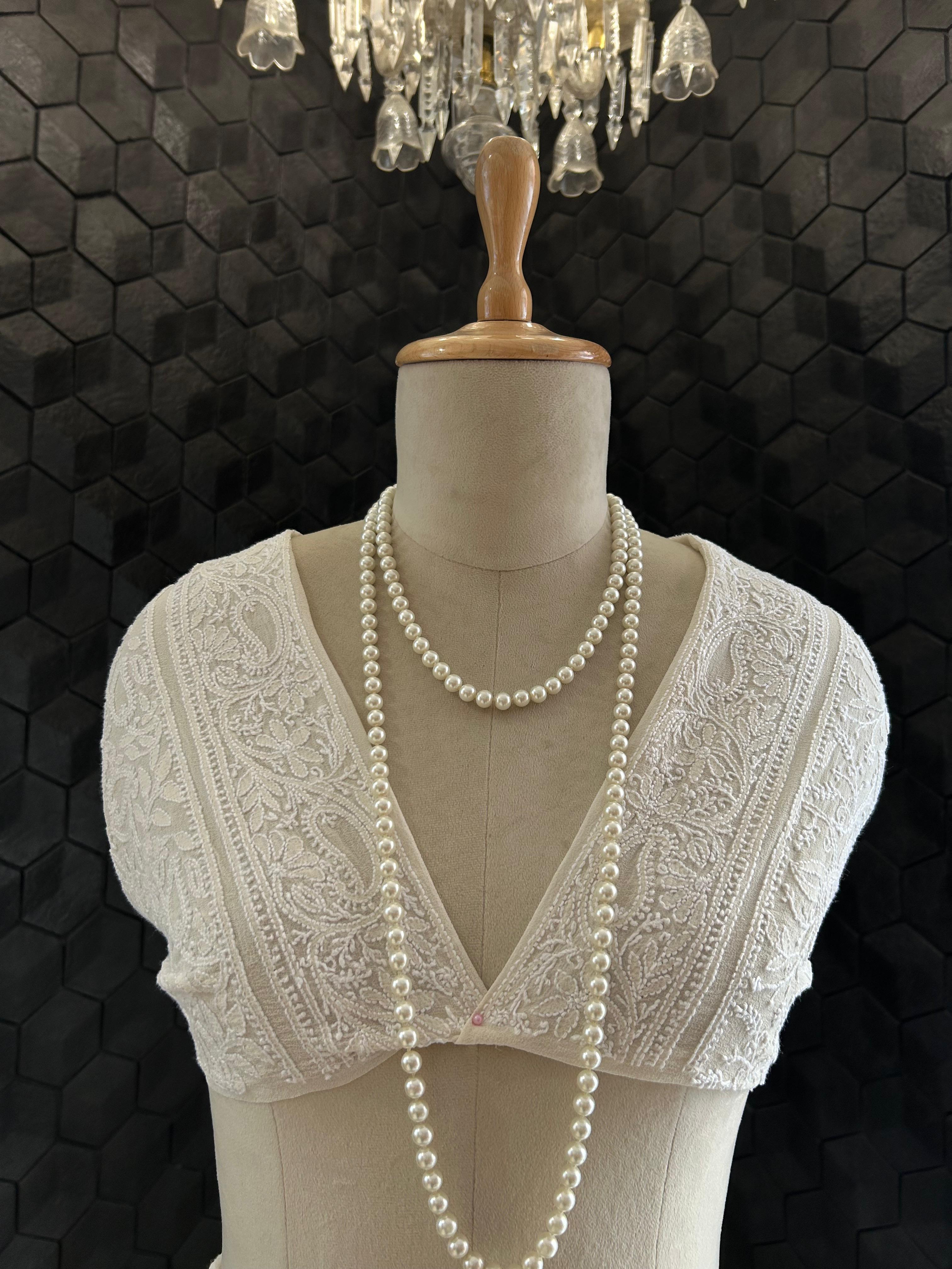 White Georgette ek-taar chikankari lehenga set