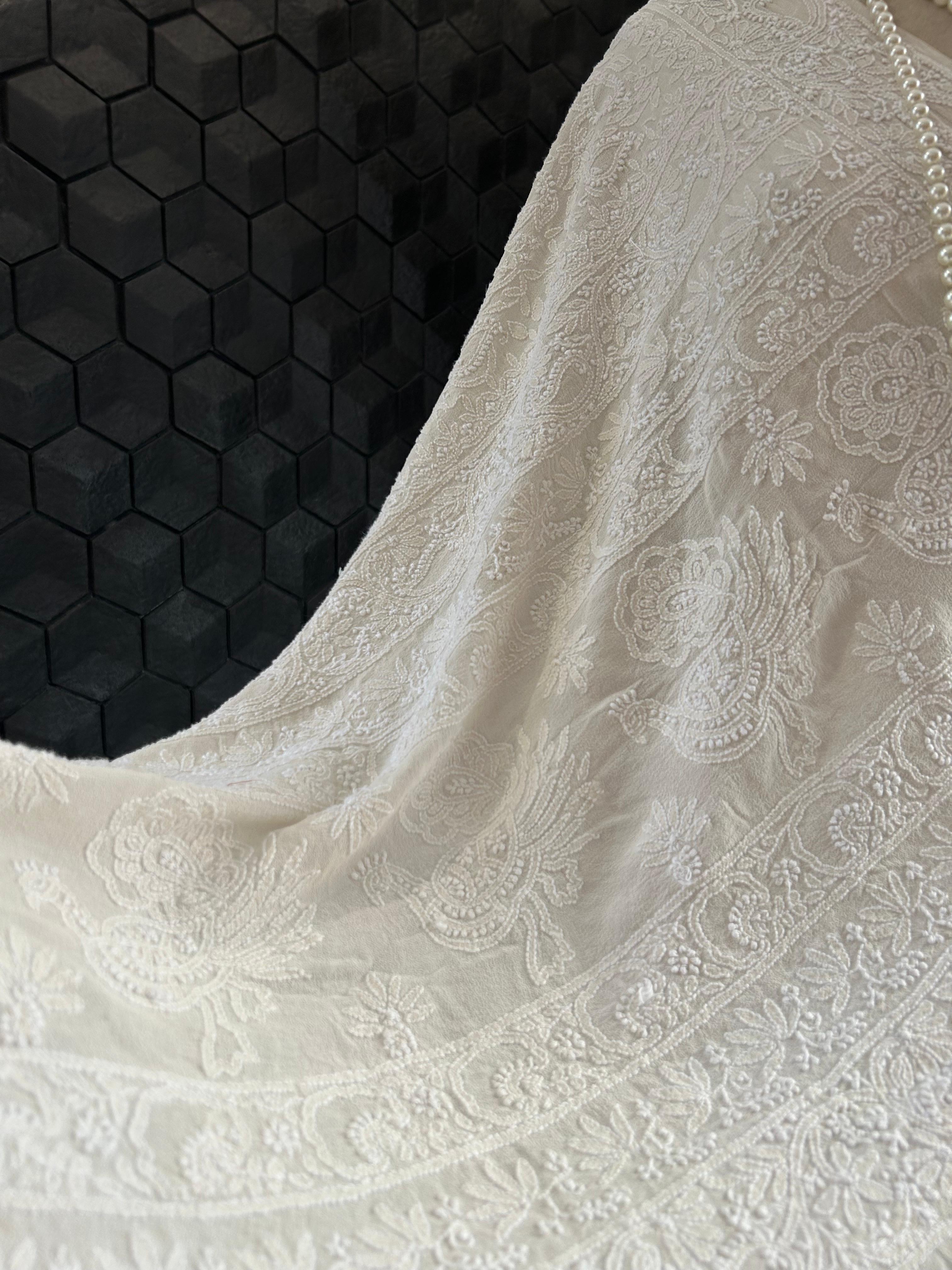 White Georgette ek-taar chikankari lehenga set