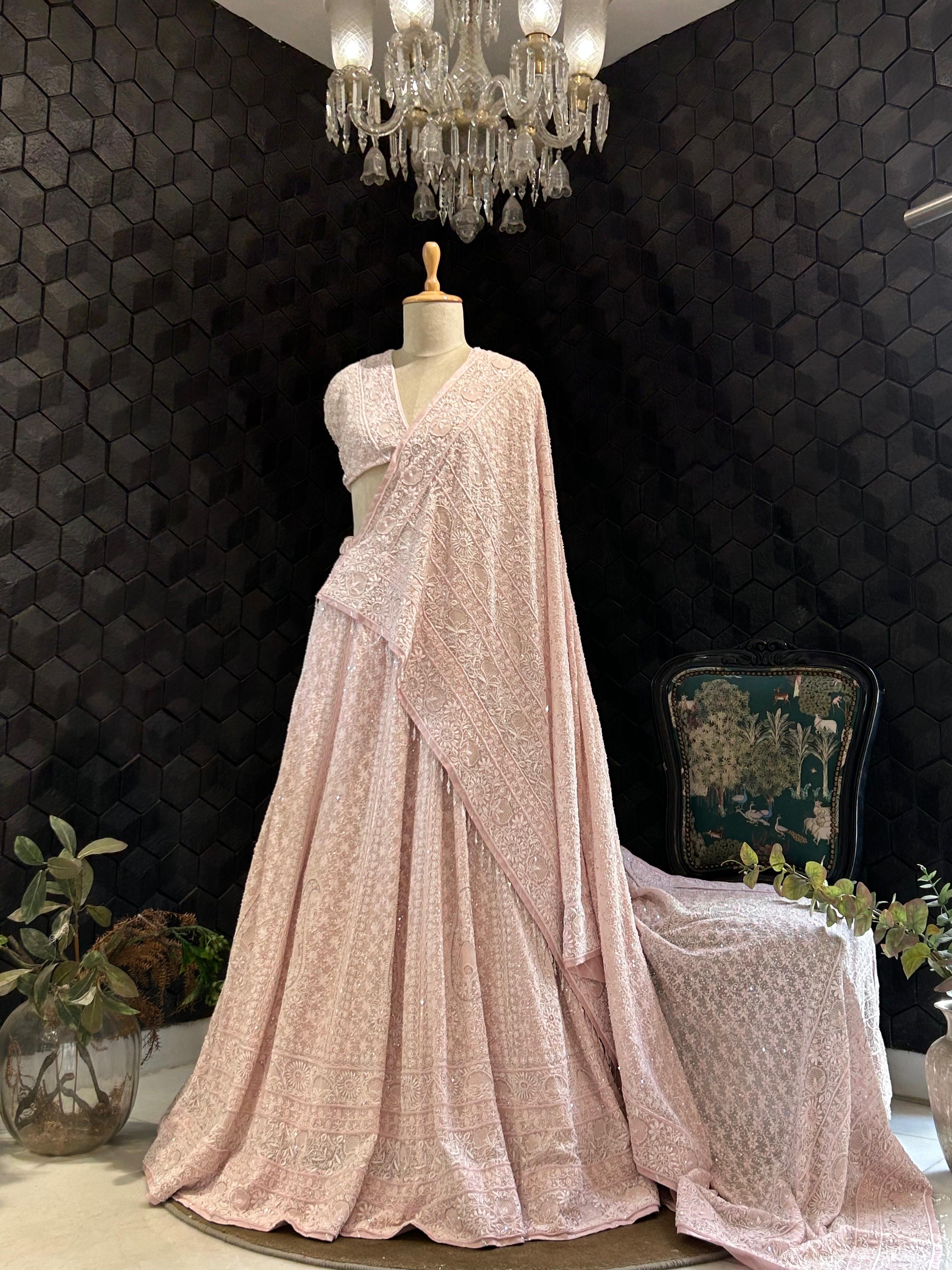 Pink Georgette ek - taar chikankari Lehenga Set