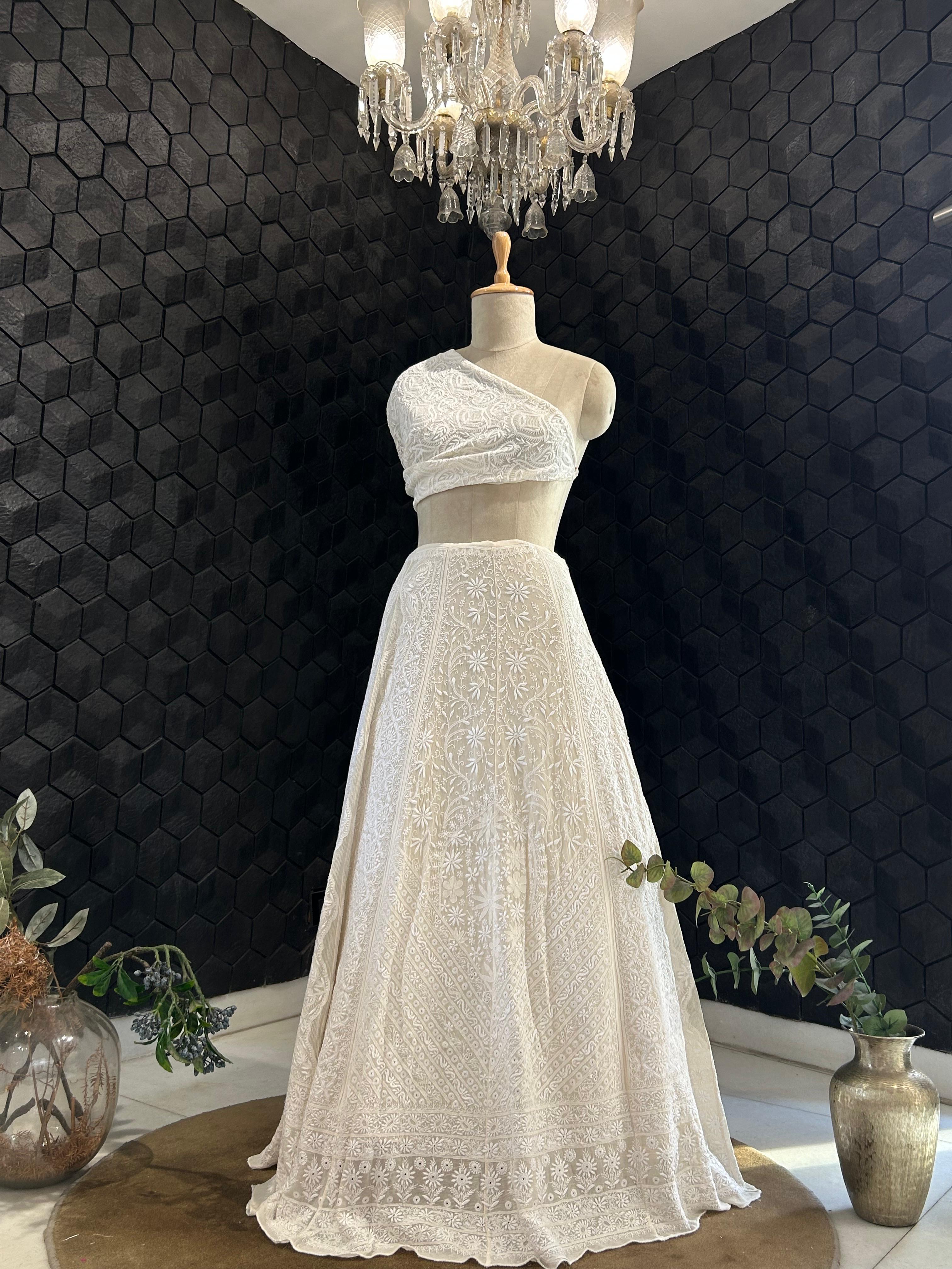 White Georgette Chikankari Skirt