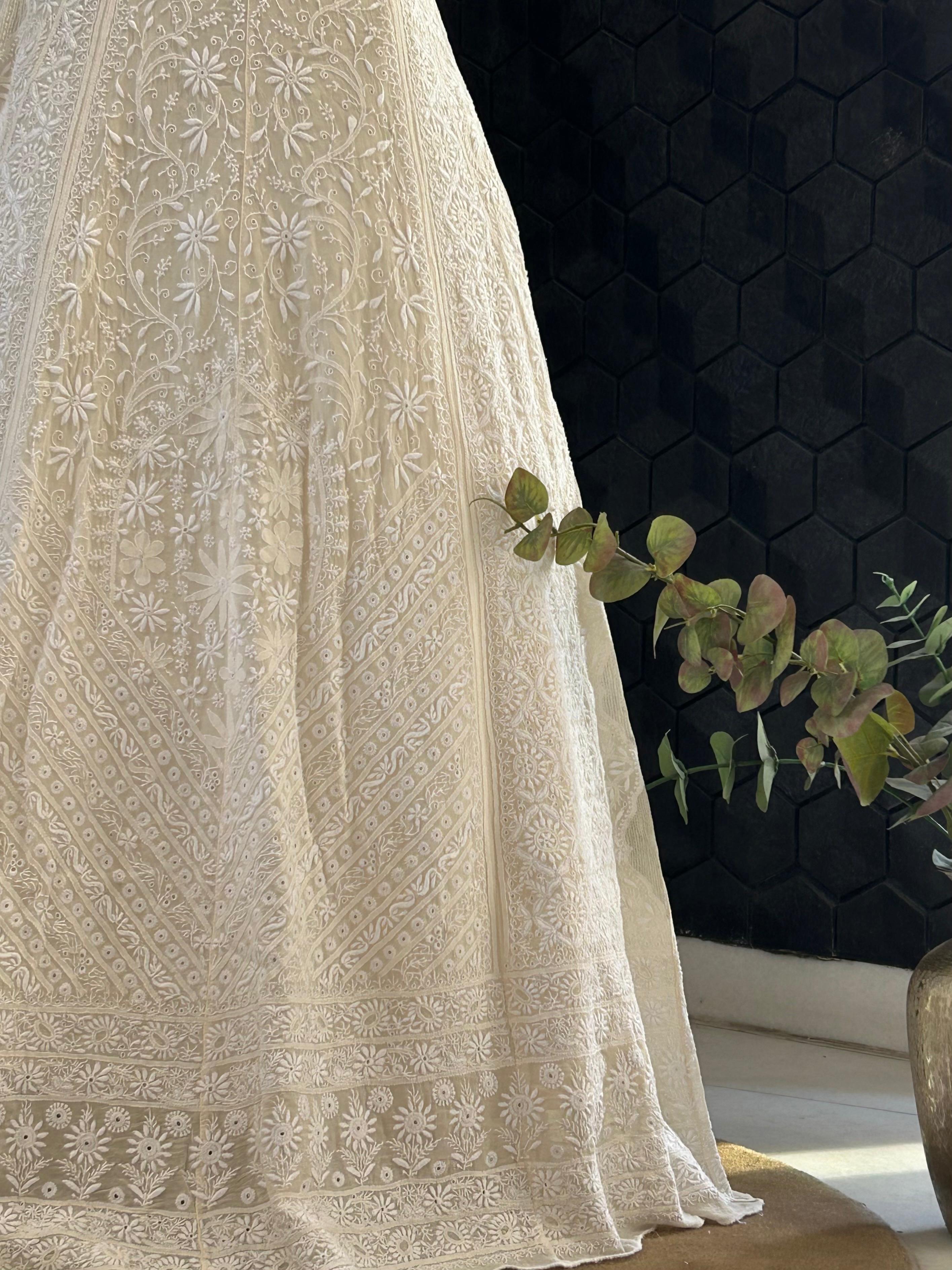 White Georgette Chikankari Skirt