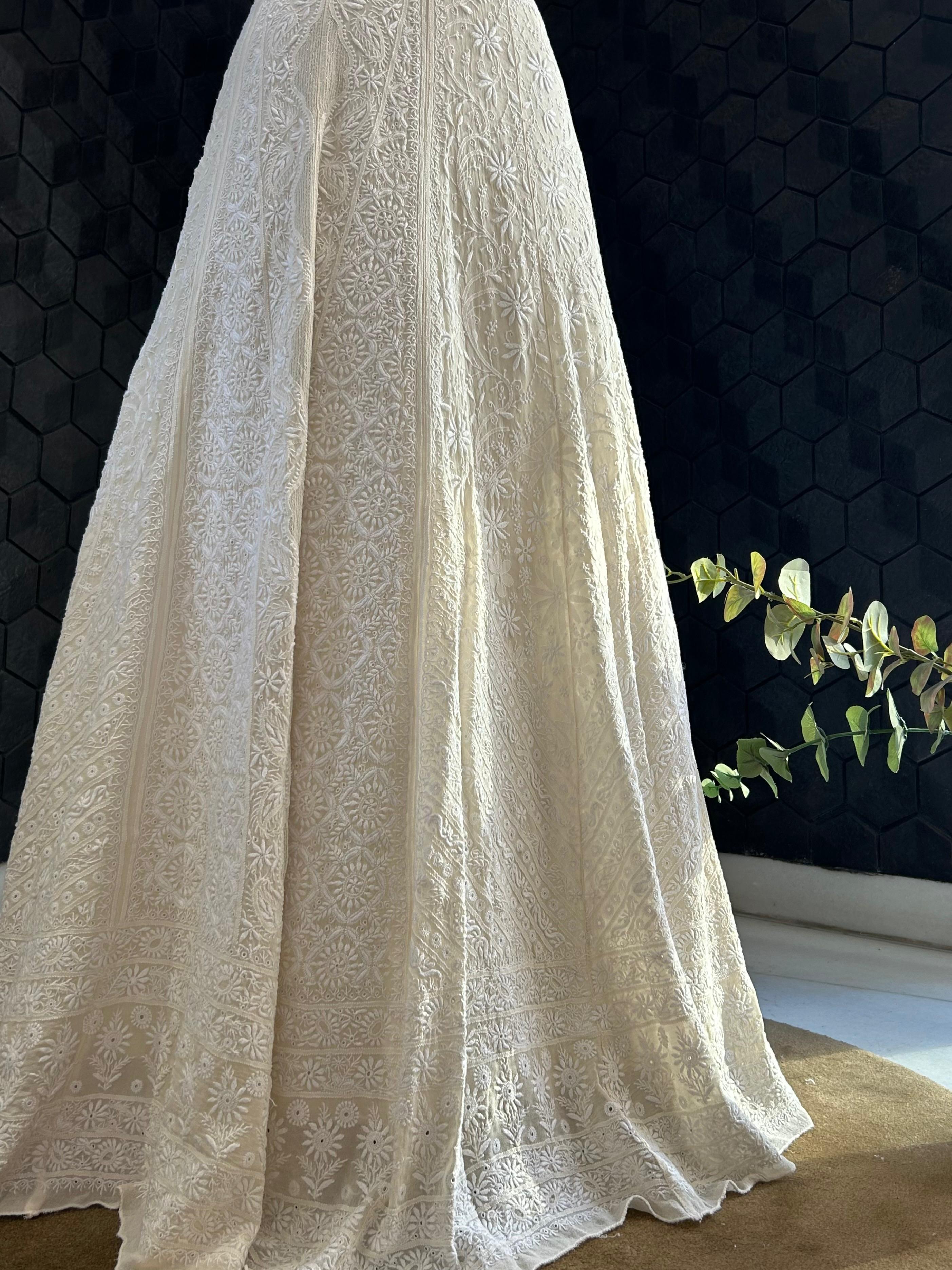White Georgette Chikankari Skirt