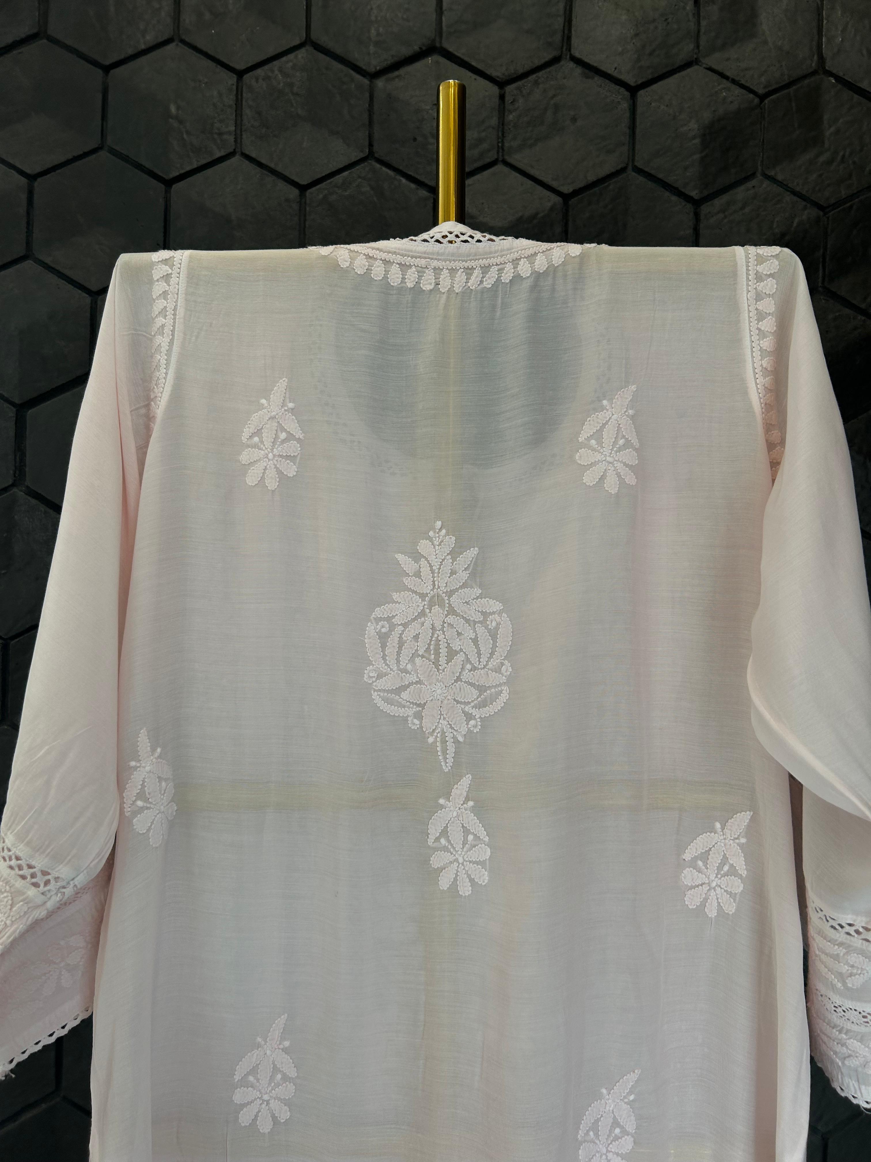 Pink mul chanderi chikankari kurti