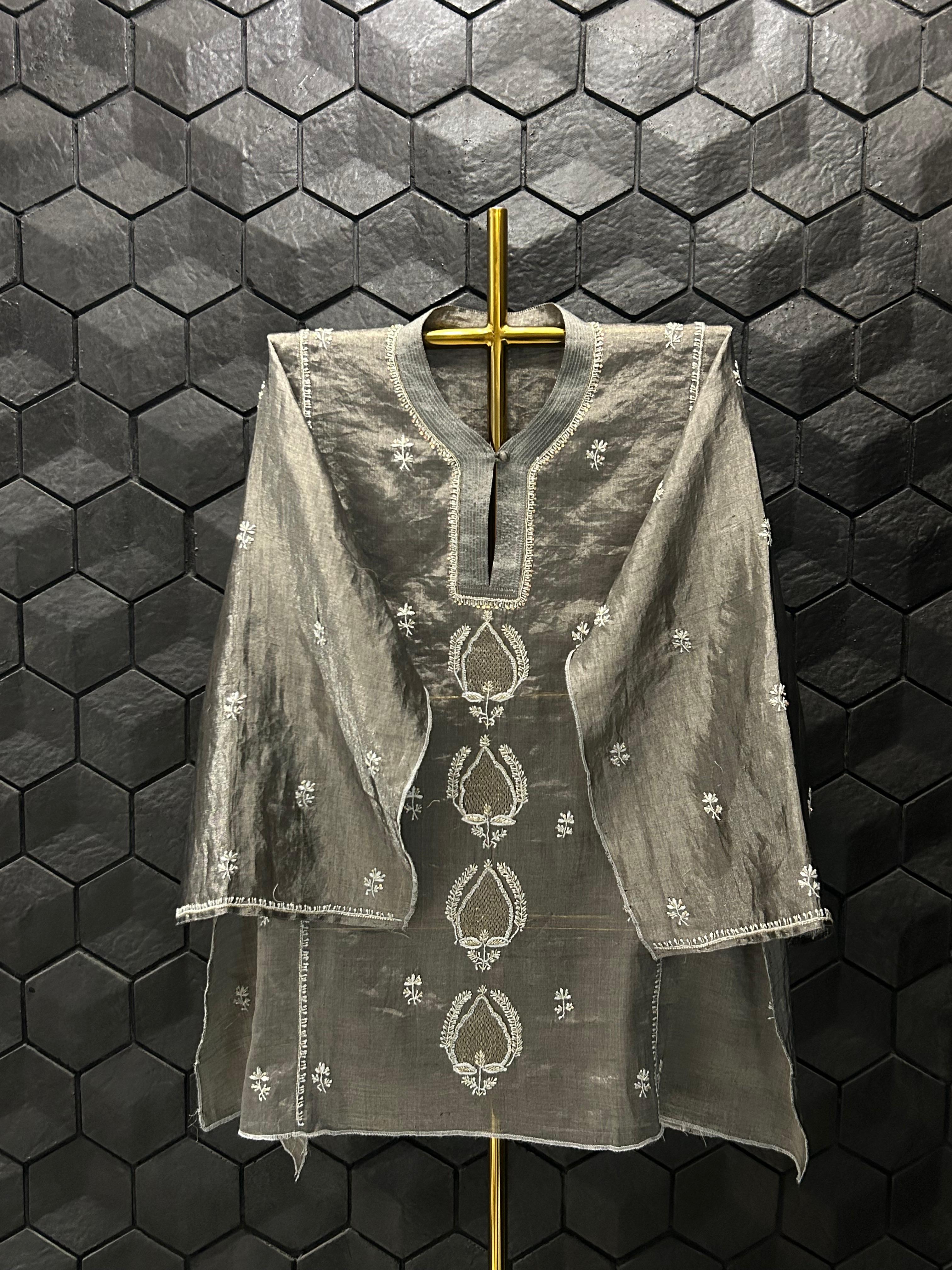 Black Golden Tissue Chikankari Co-ord Set