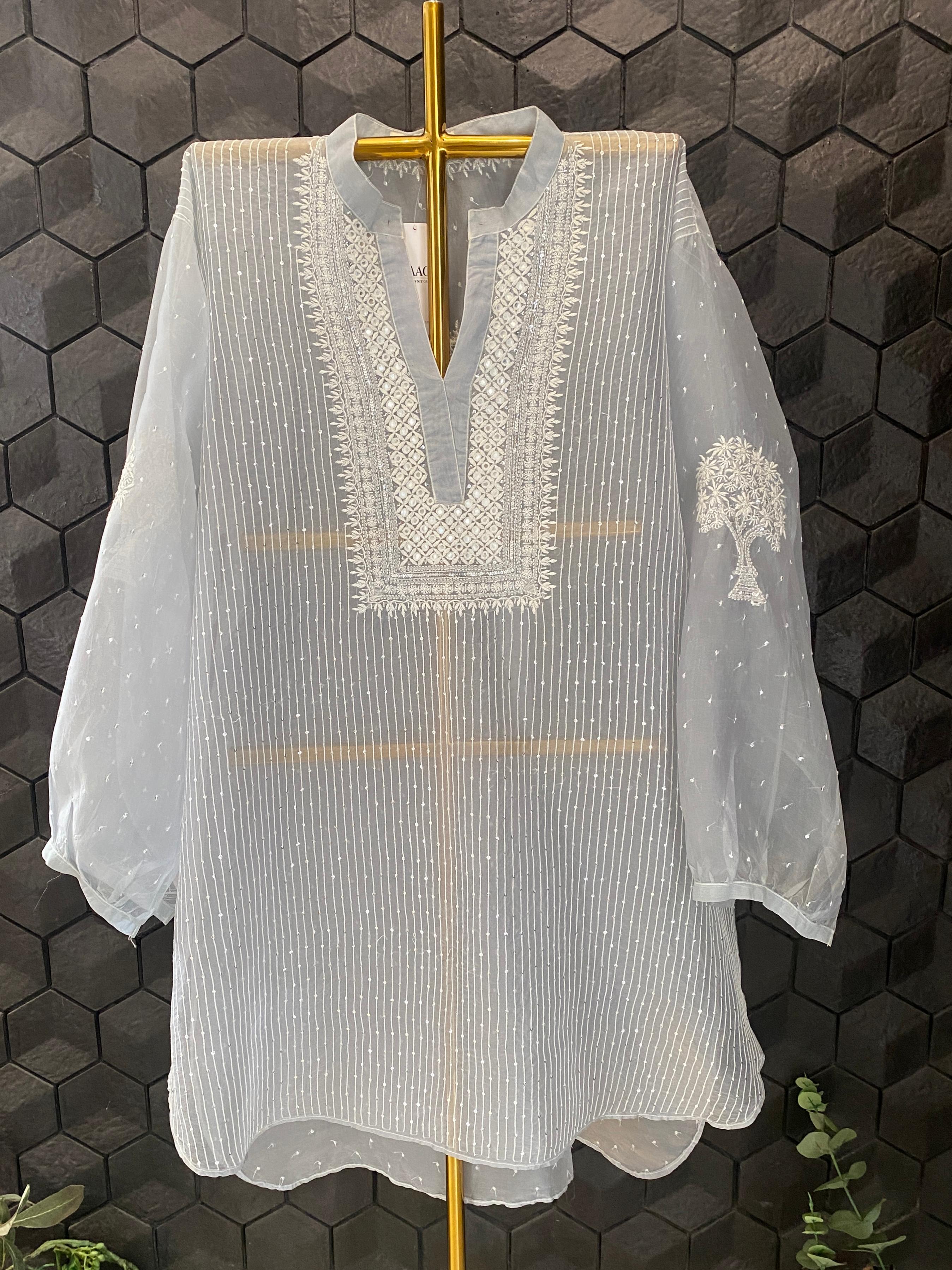 Blue Organza Chikankari Mirror Work Co-ord Set