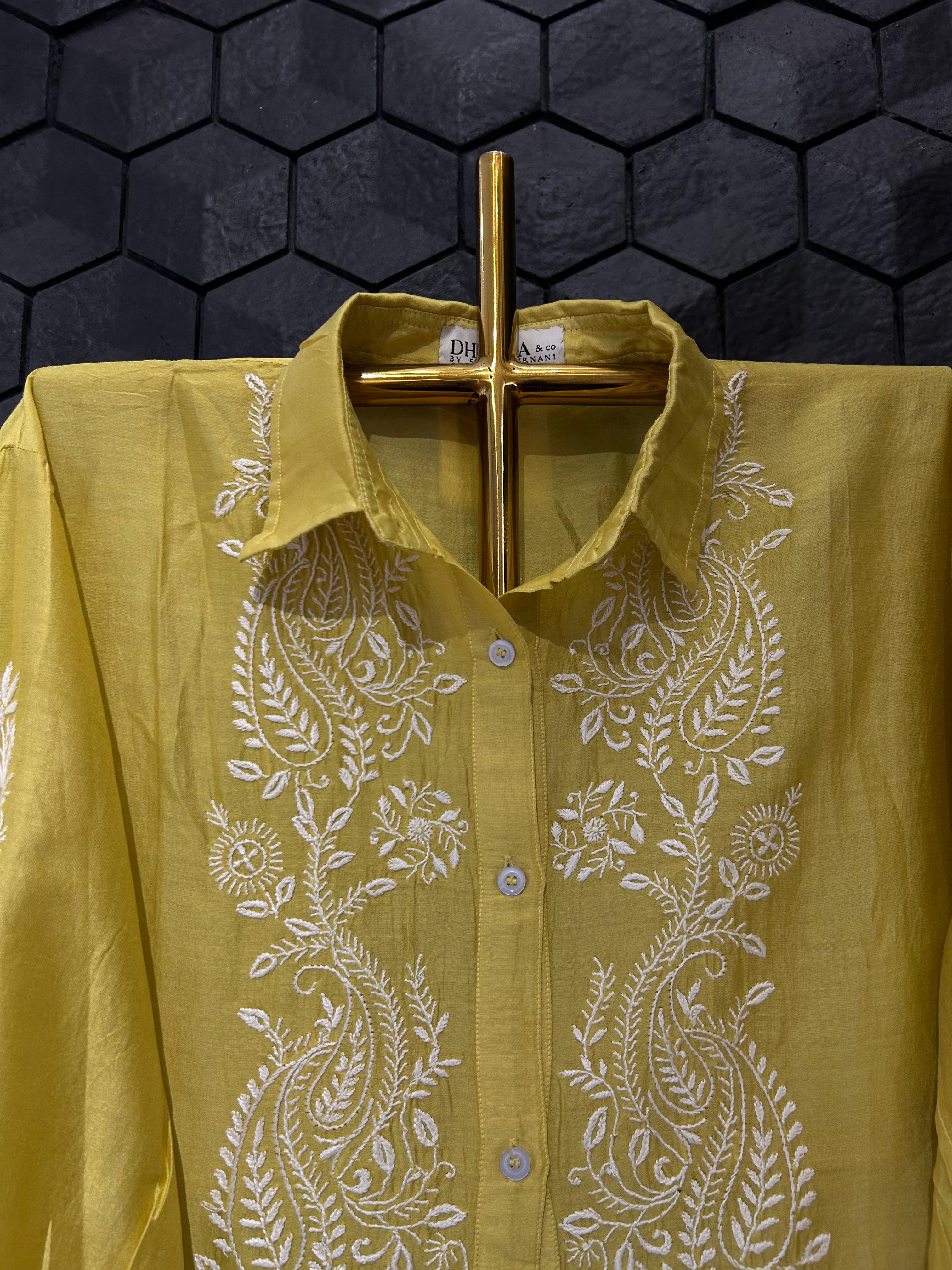 Lime Green chanderi chikankari co-ord set