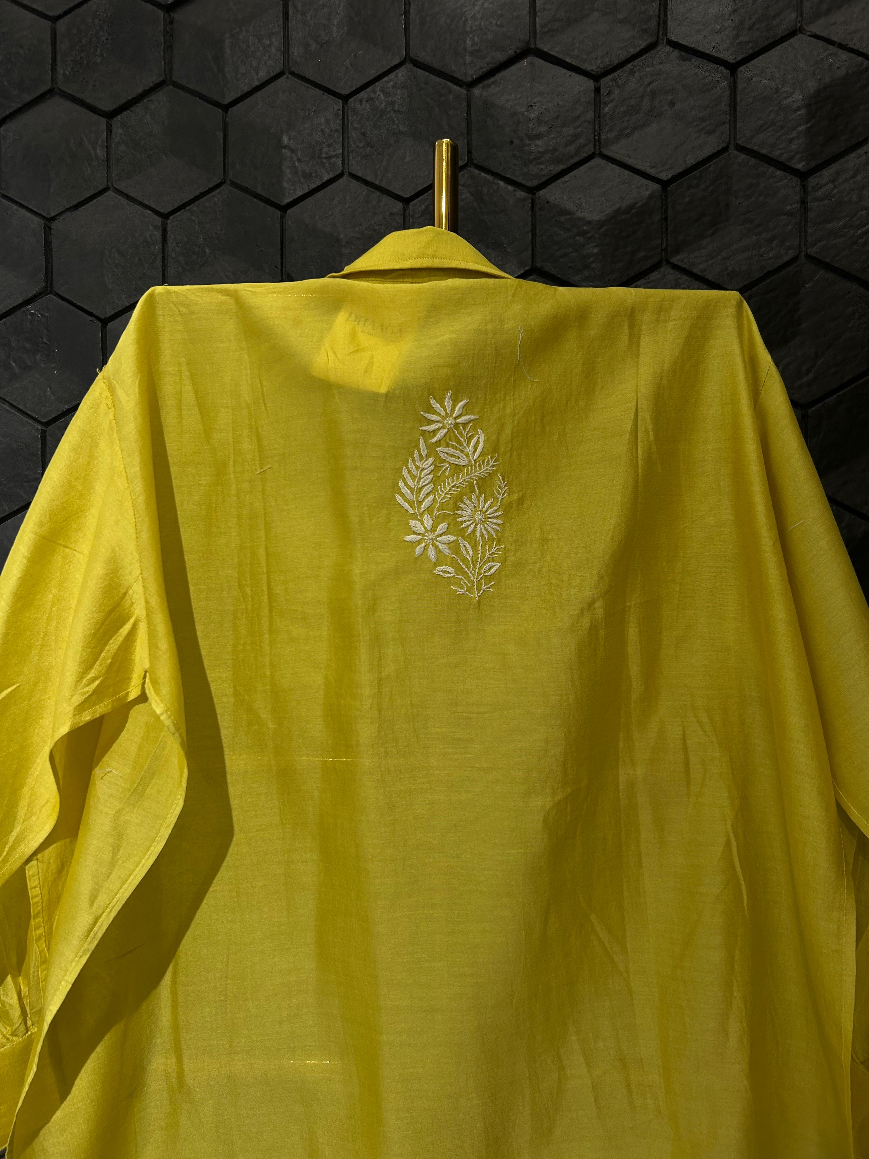 Lime Green chanderi chikankari co-ord set