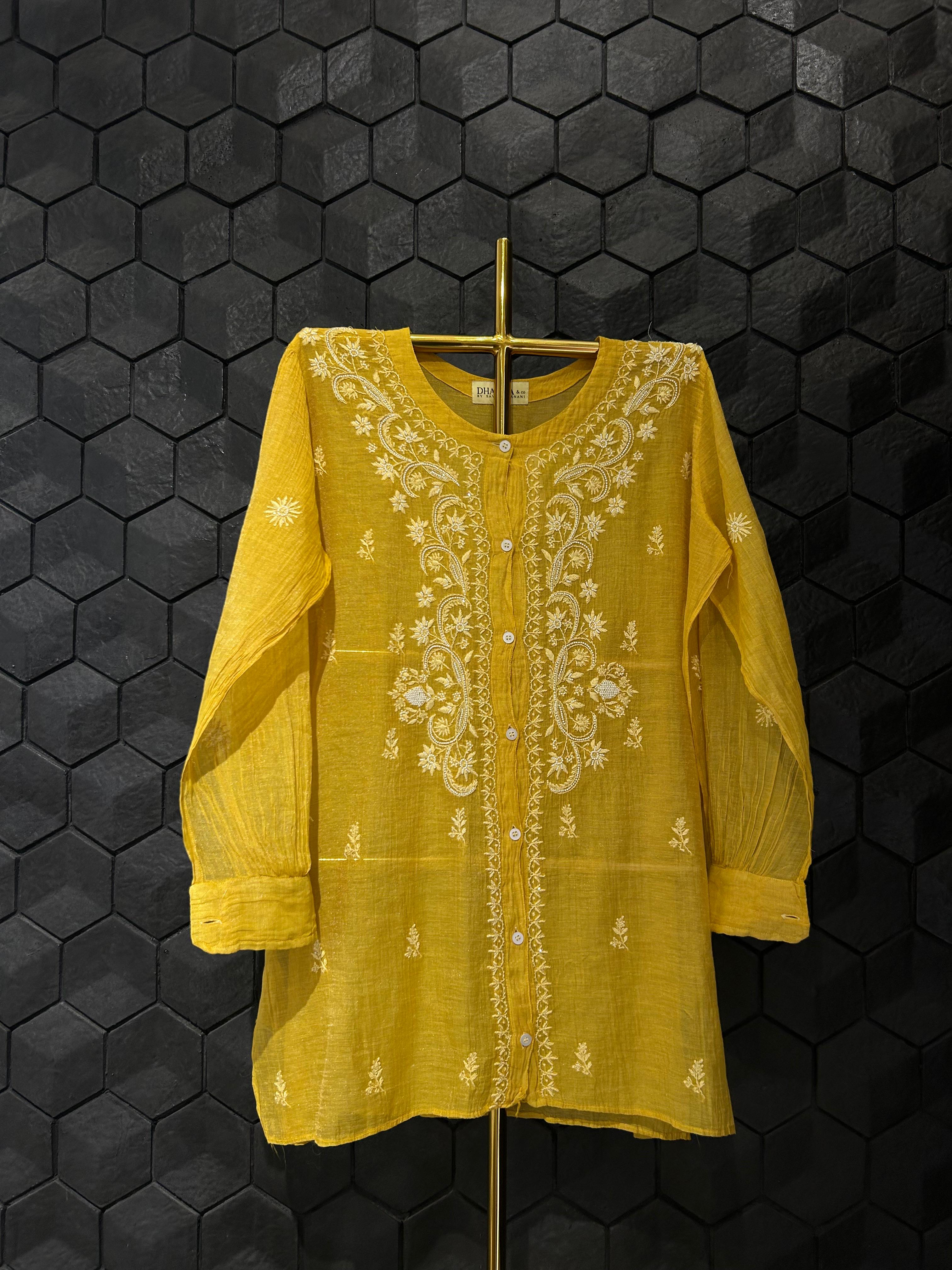 Lime Green chanderi chikankari co-ord set