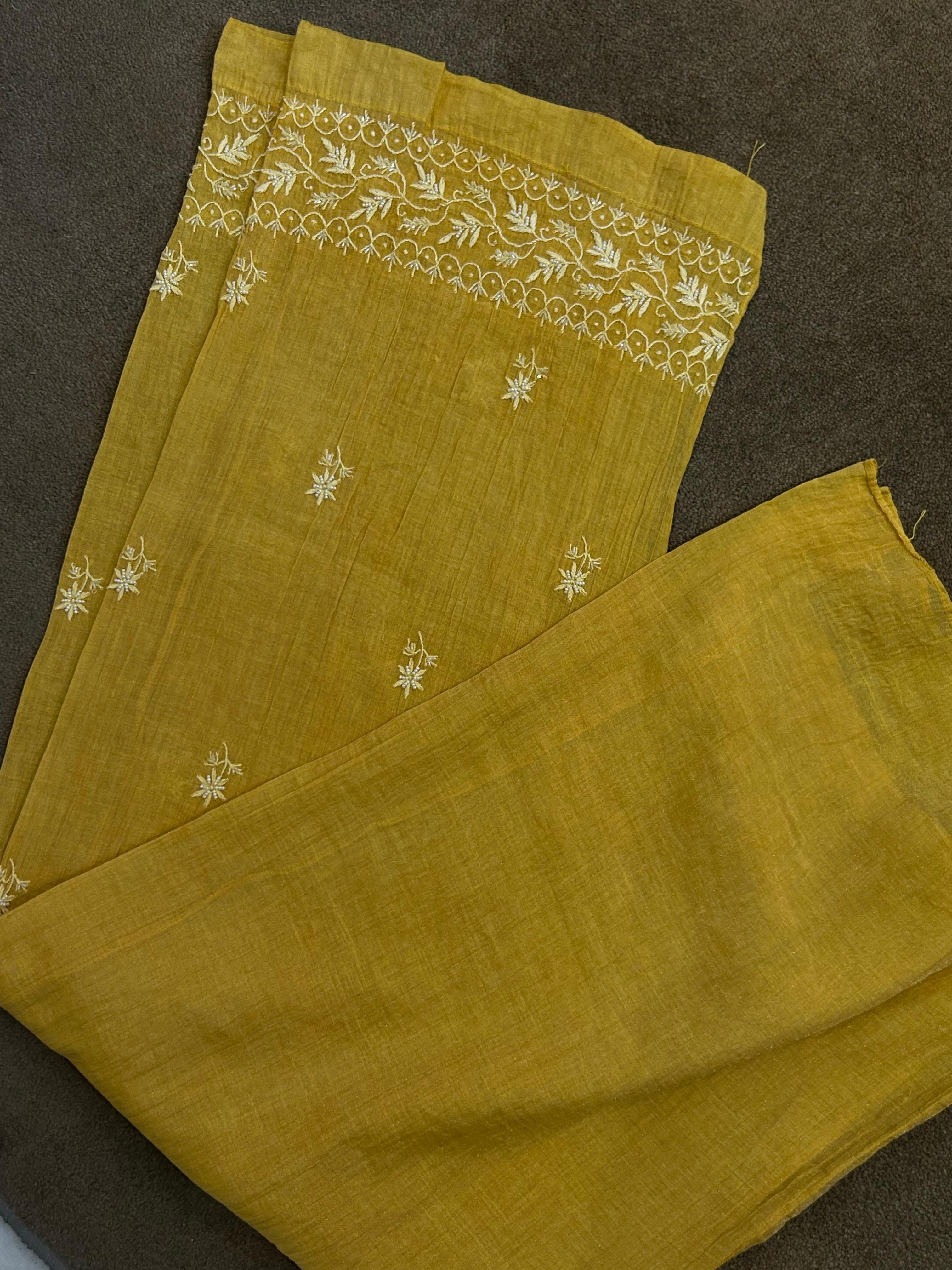 Mustard tissue chikankari co-ord set