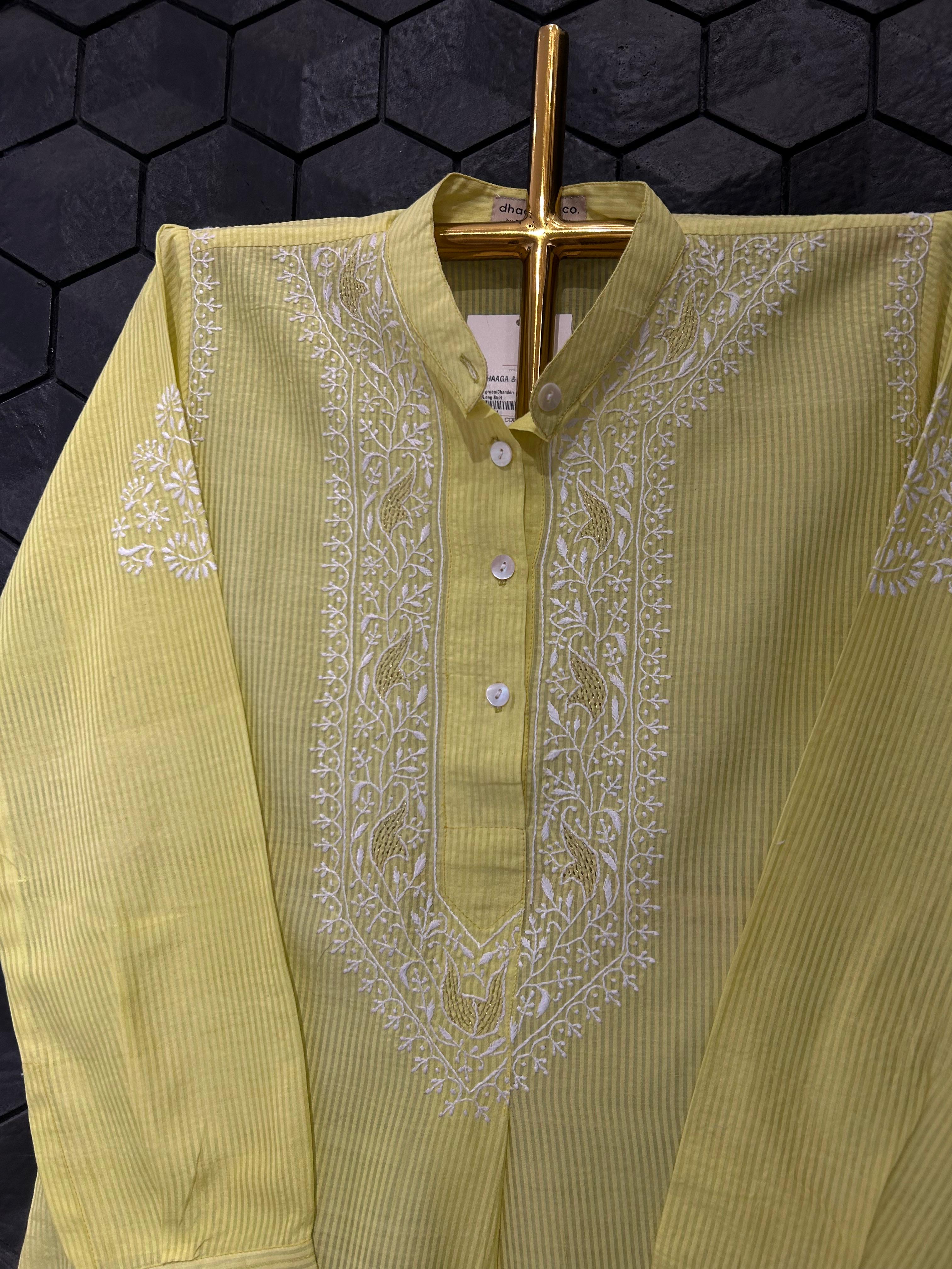 Lime Green chanderi chikankari long shirt