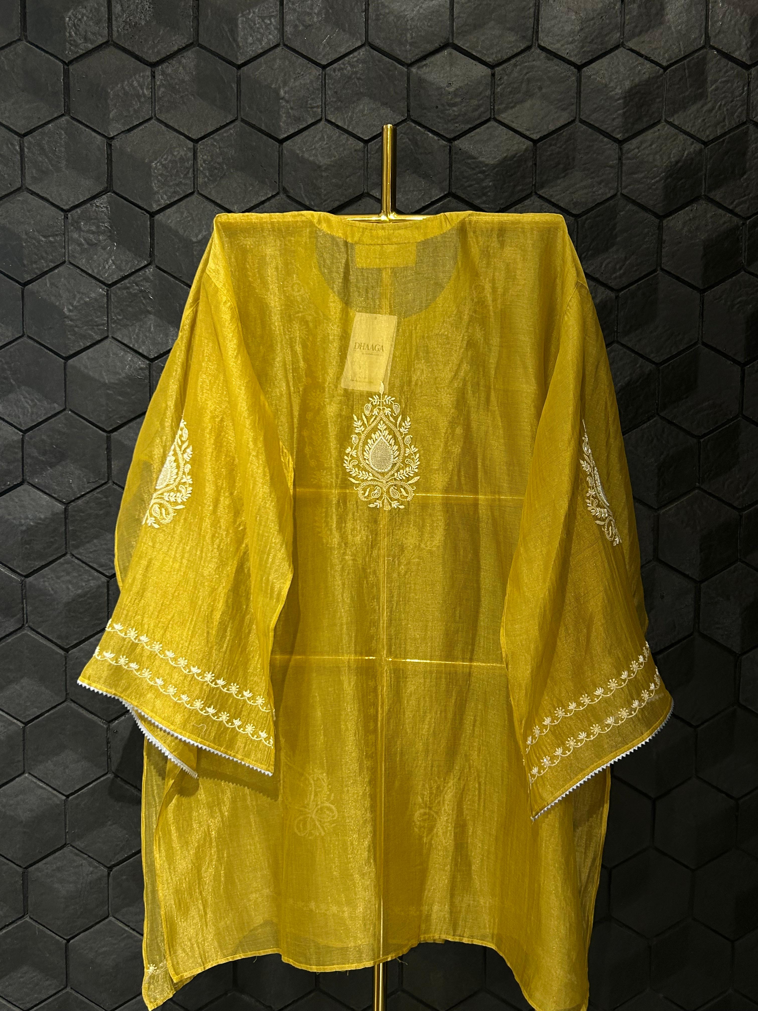 lime green stripe tissue chikankari co-ord set