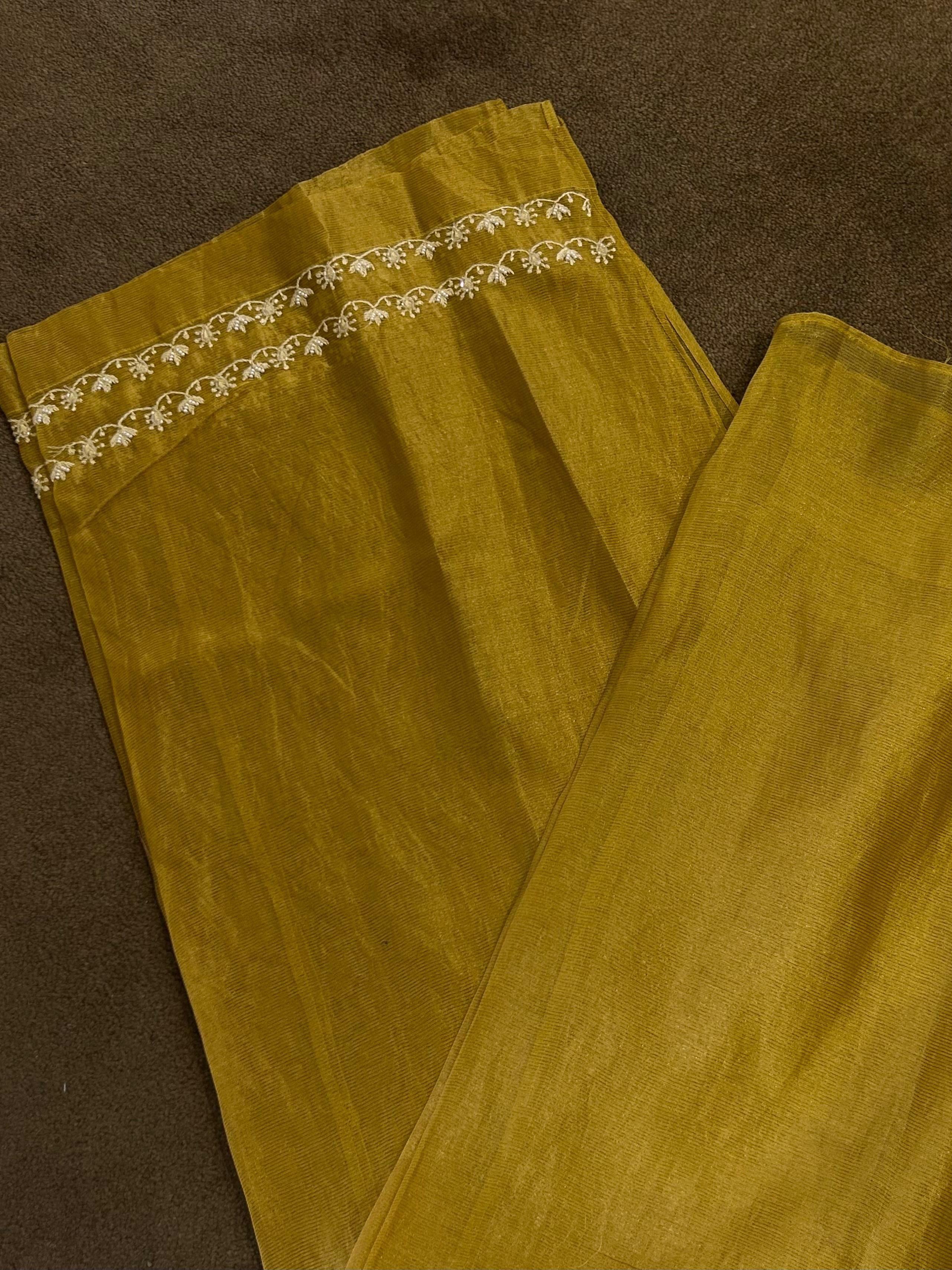 lime green stripe tissue chikankari co-ord set