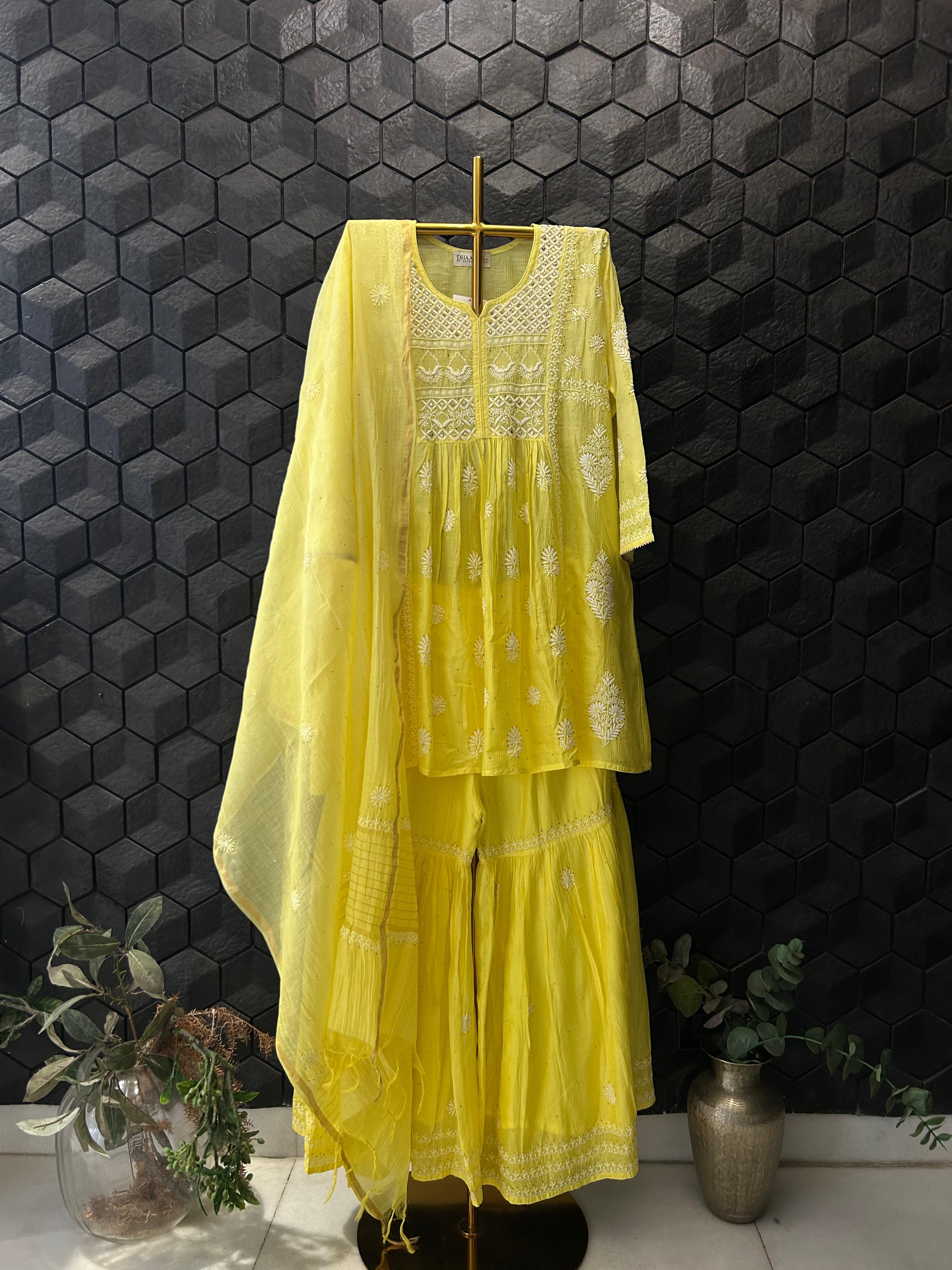 Lime Yellow maheshwari sharara set