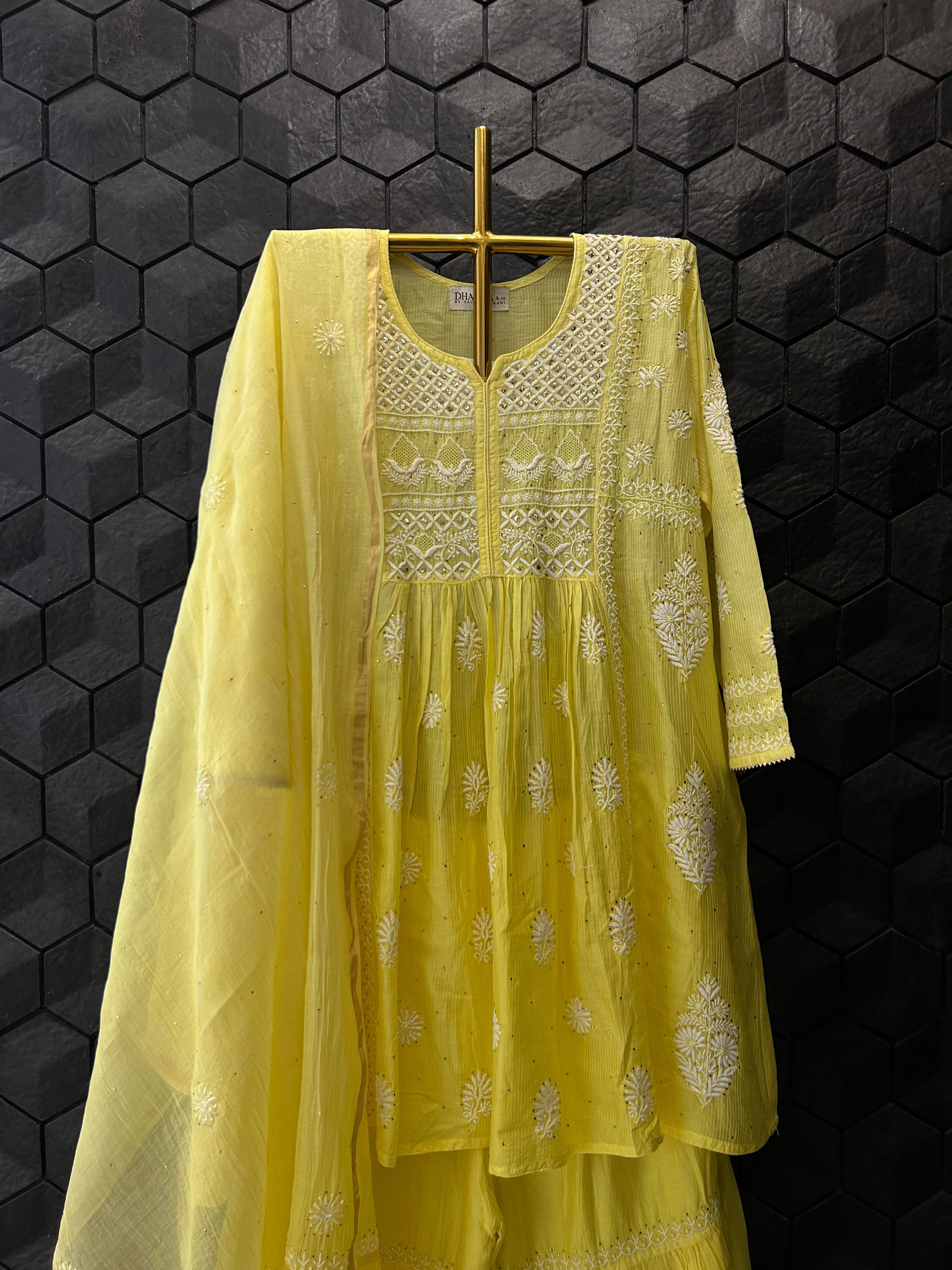 Lime Yellow maheshwari sharara set
