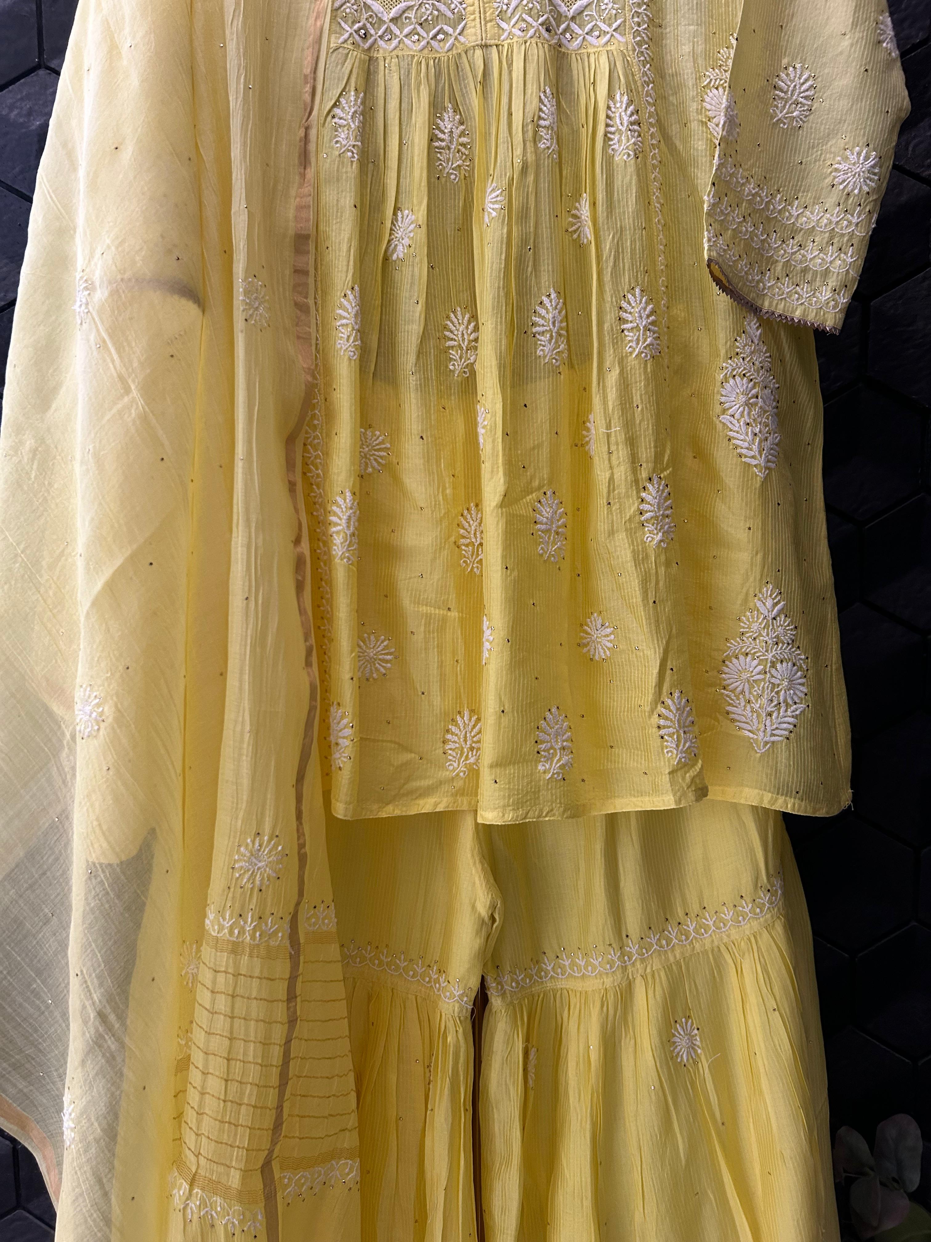 Lime Yellow maheshwari sharara set