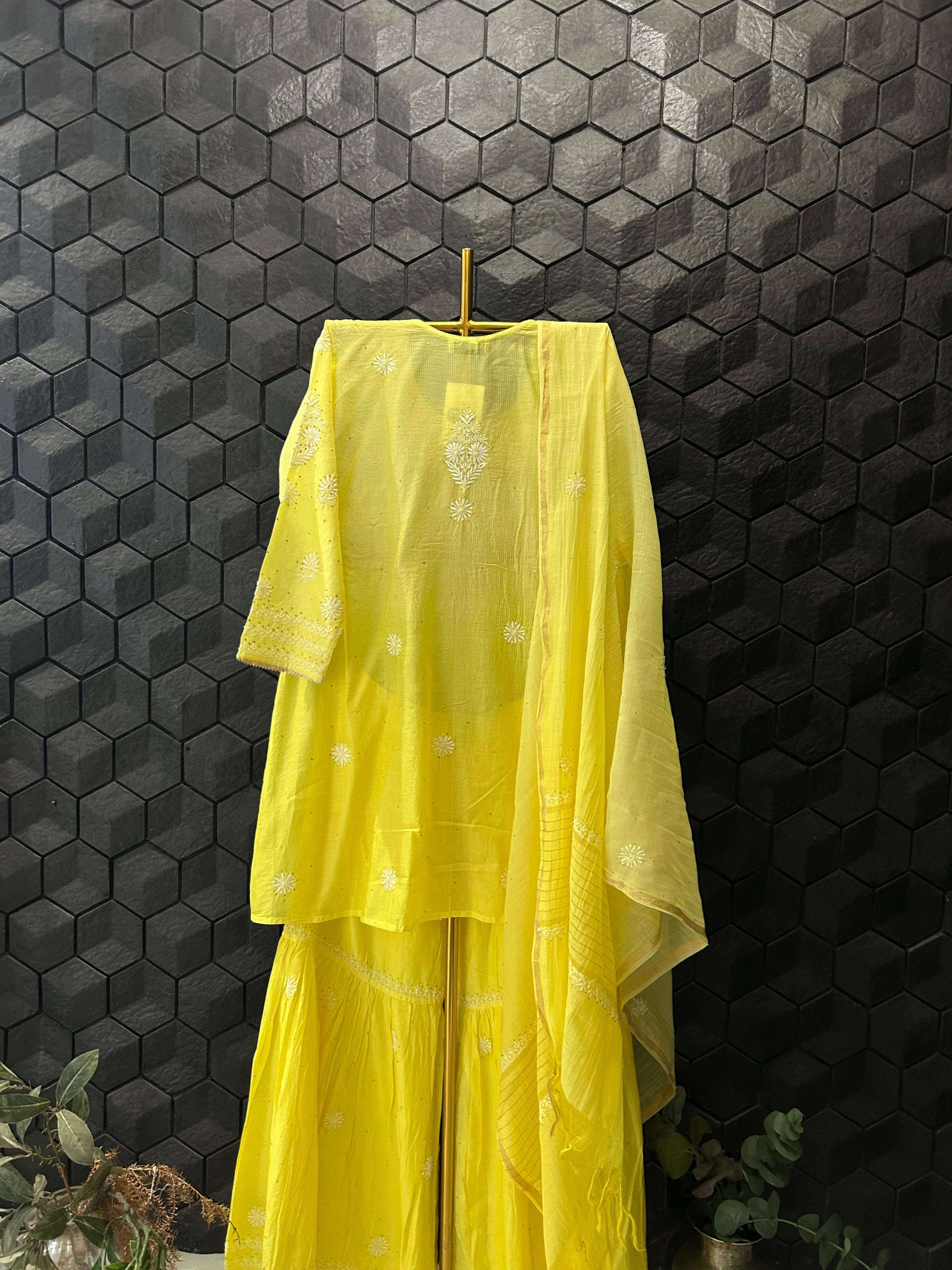 Lime Yellow maheshwari sharara set