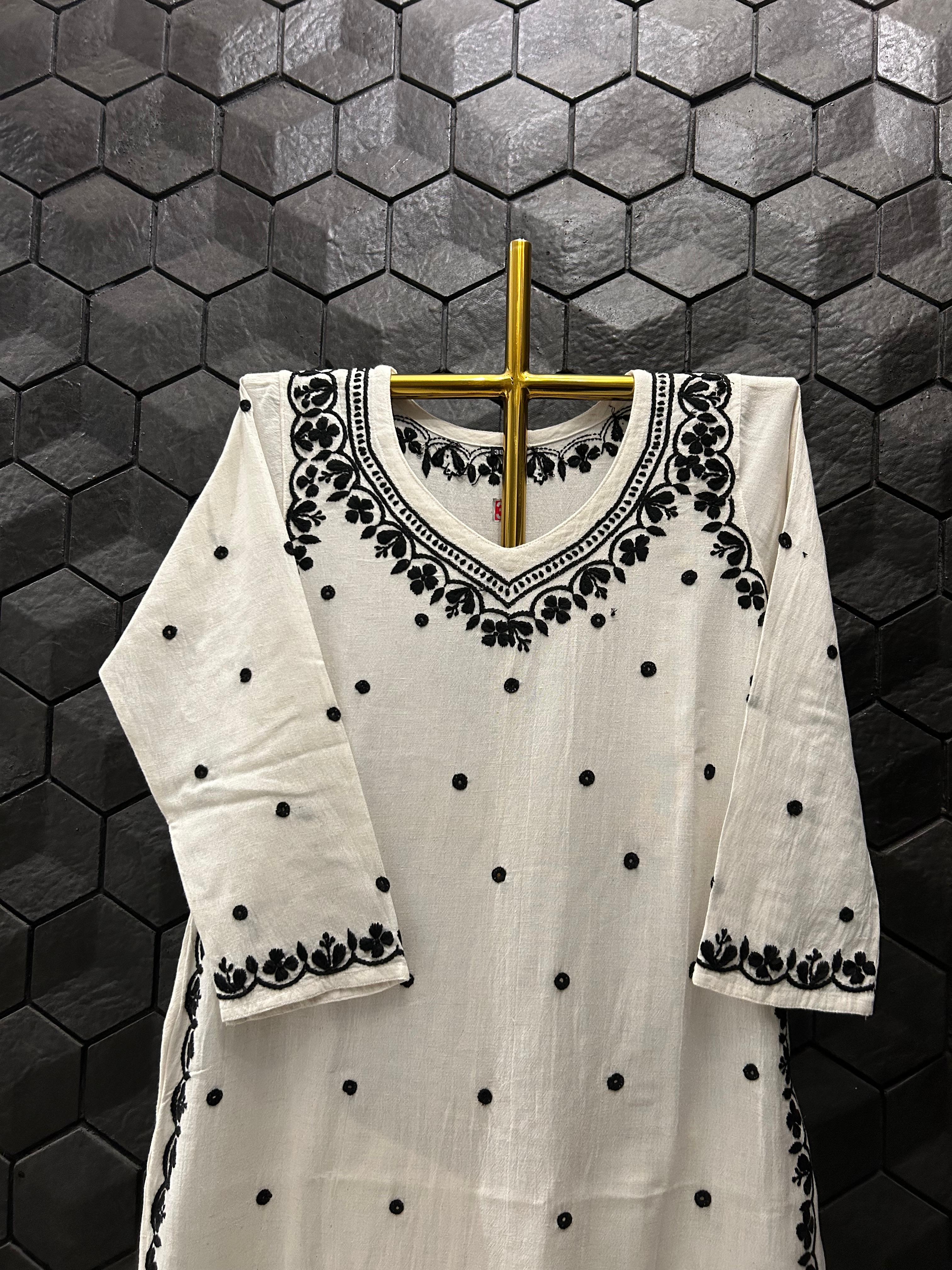 White Lenin chikankari co-ord set