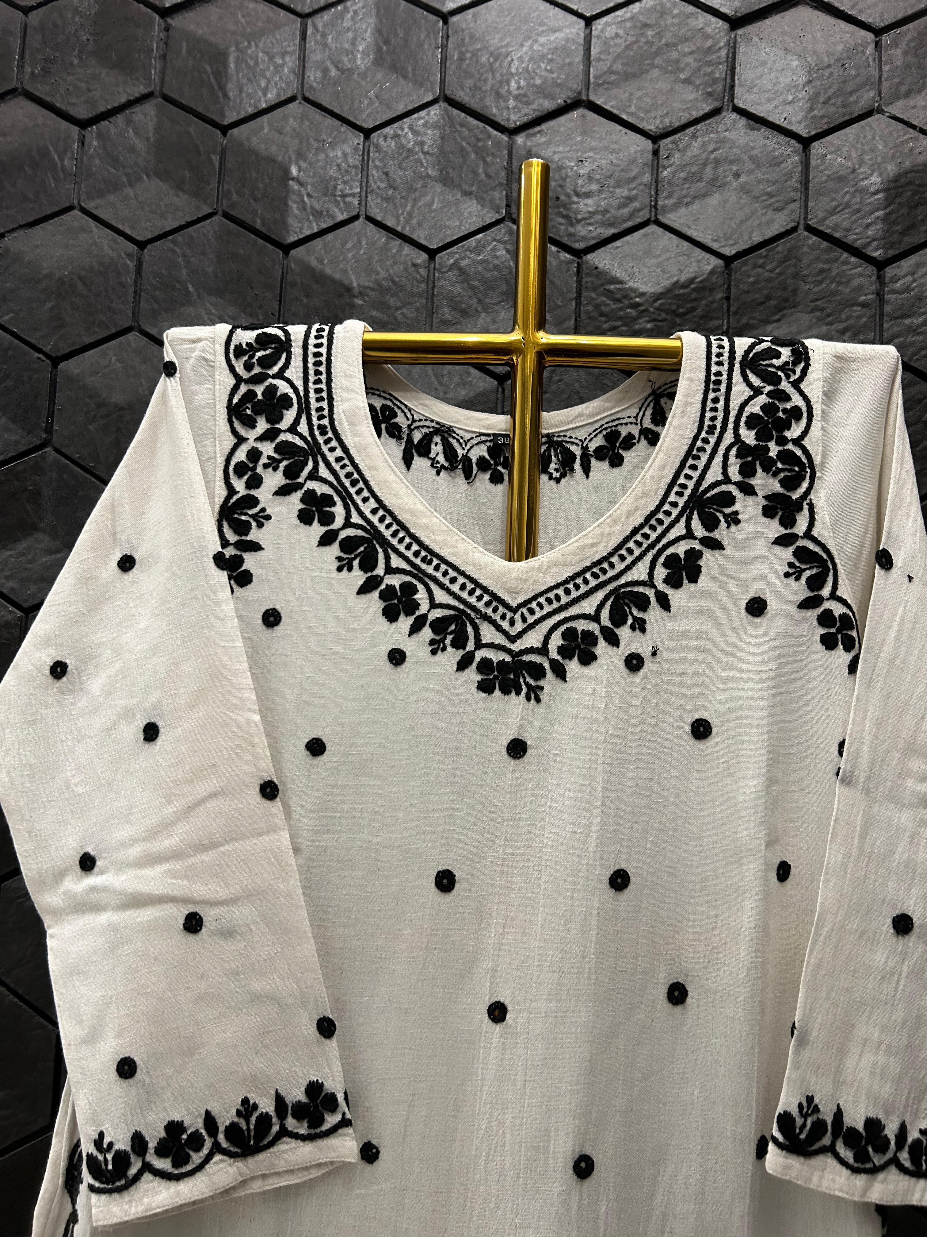 White Lenin chikankari co-ord set