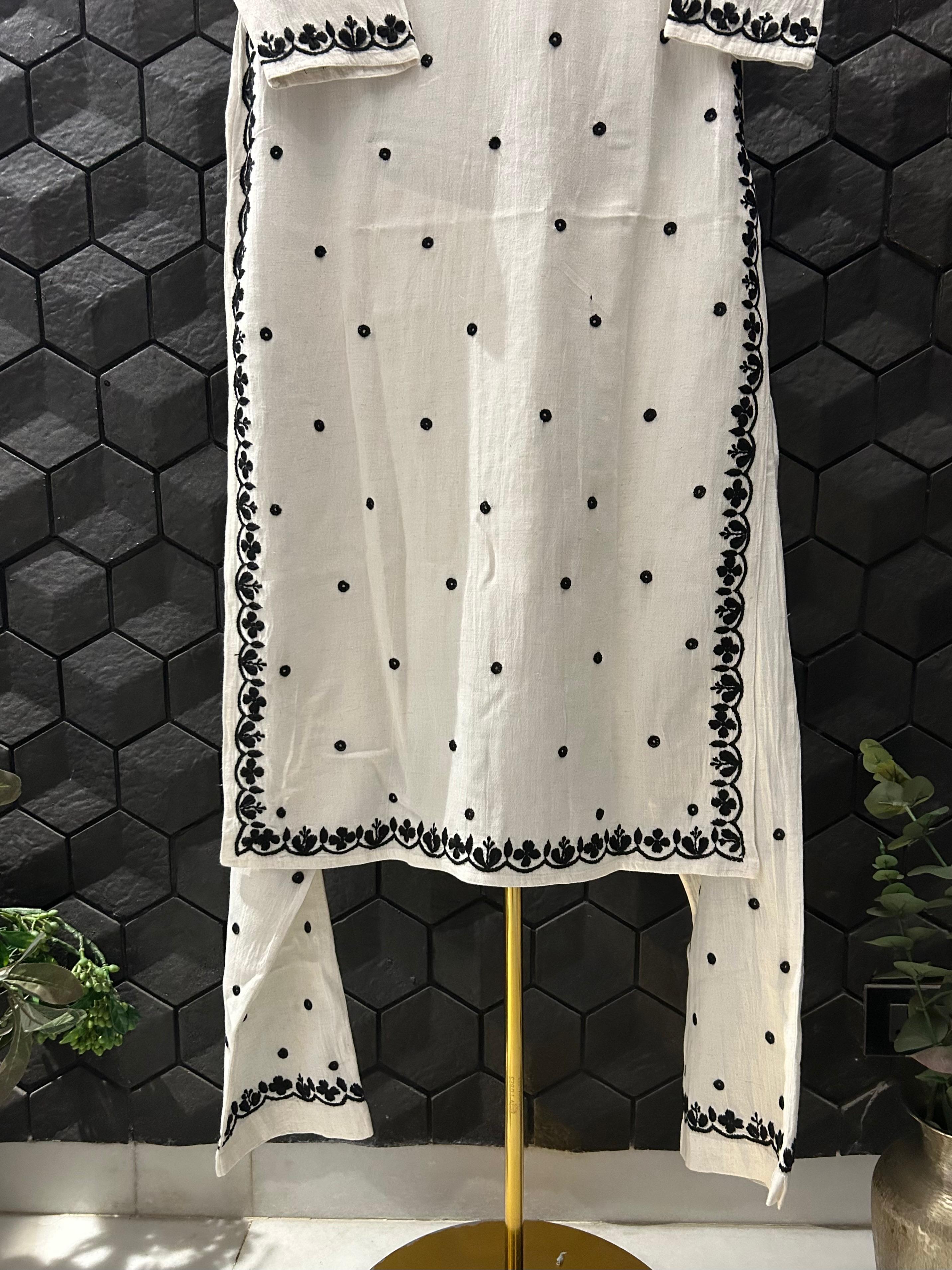 White Lenin chikankari co-ord set