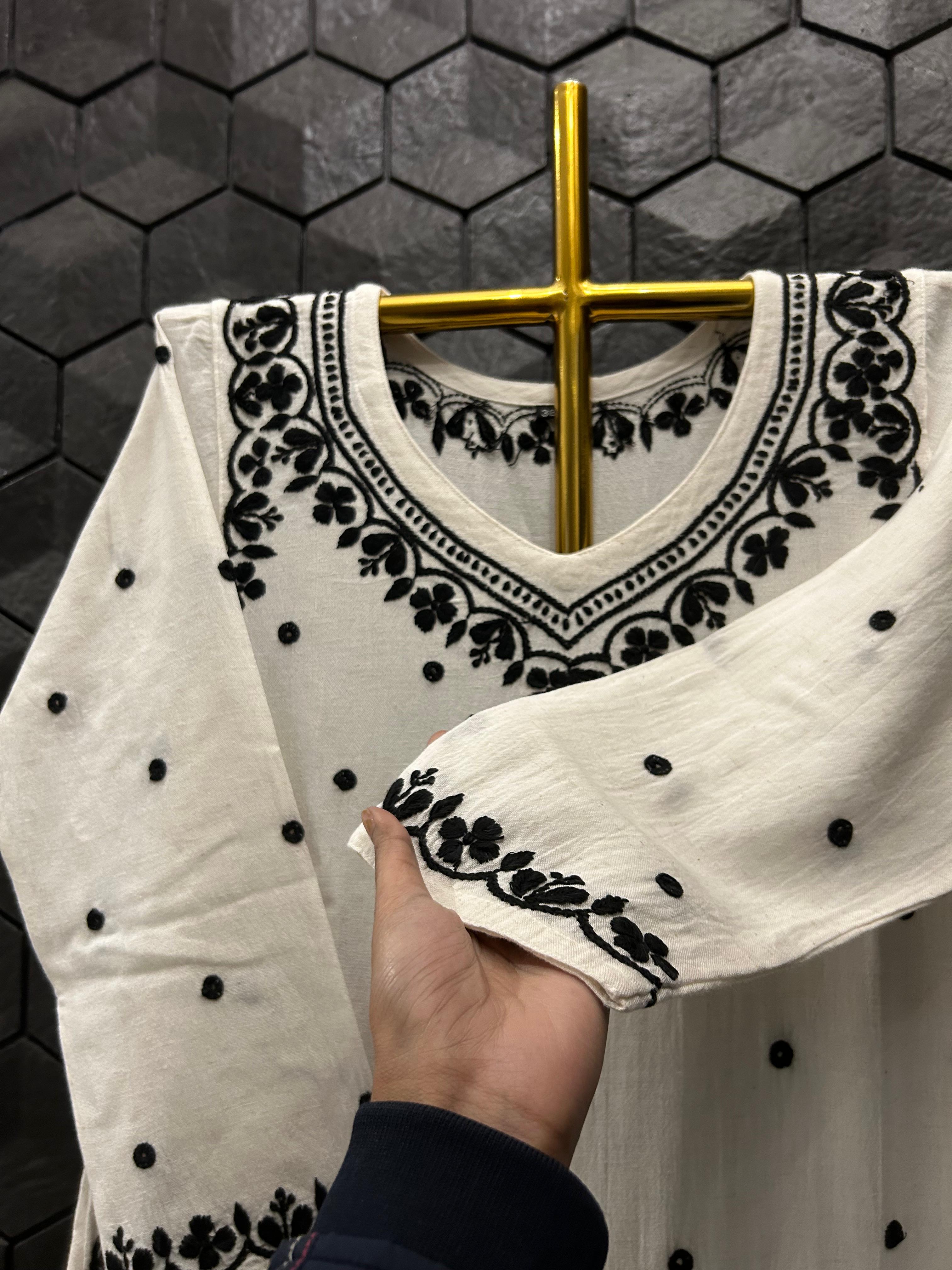 White Lenin chikankari co-ord set