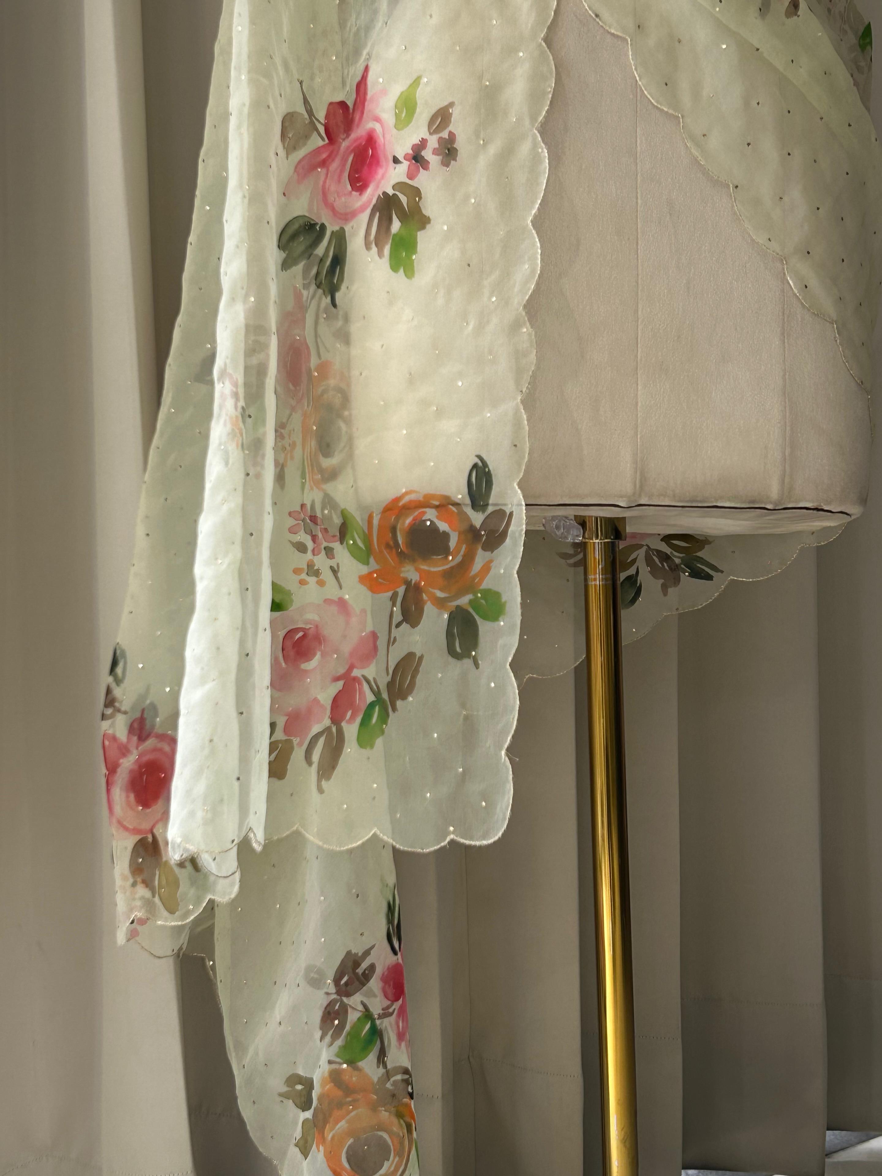 Green organza chikankari dupatta