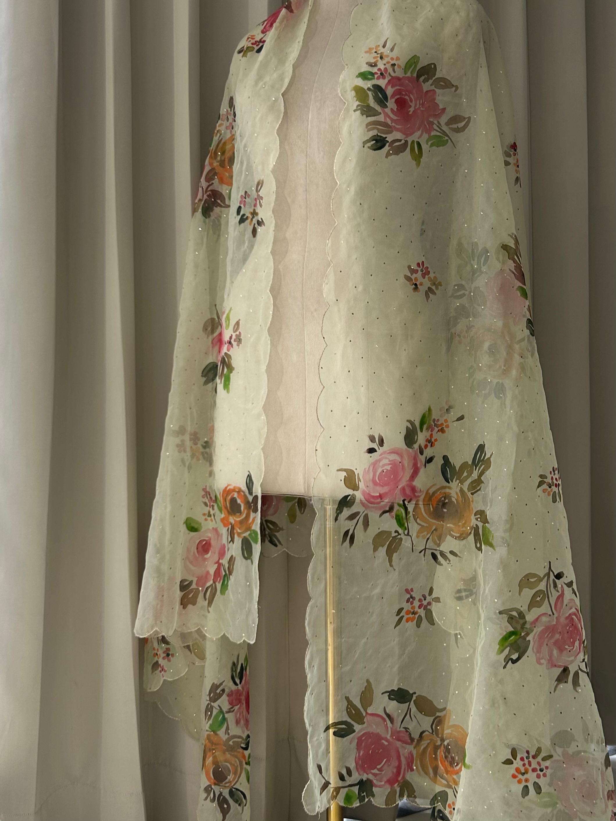 Green organza chikankari dupatta