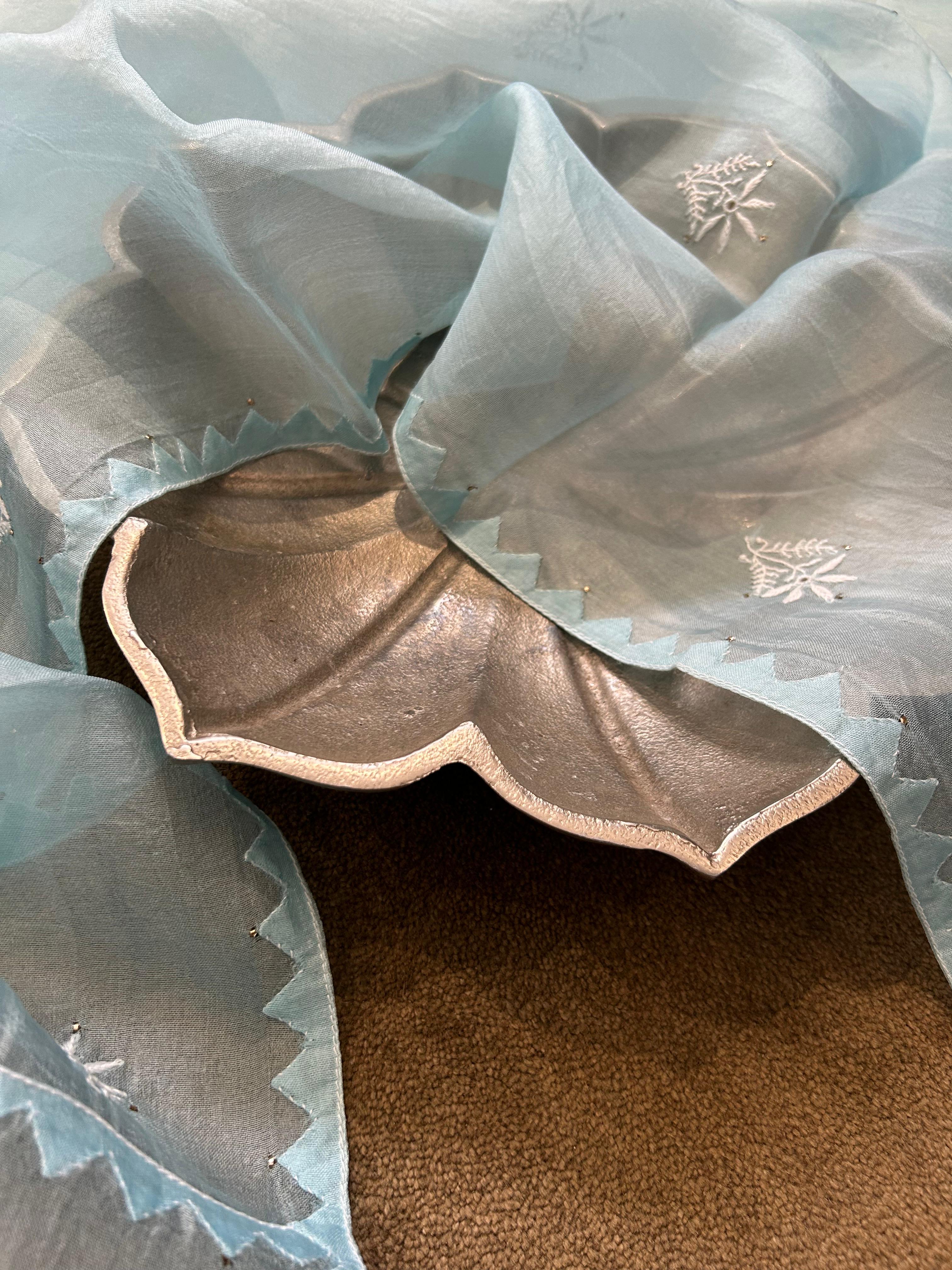 Blue organza chikankari dupatta