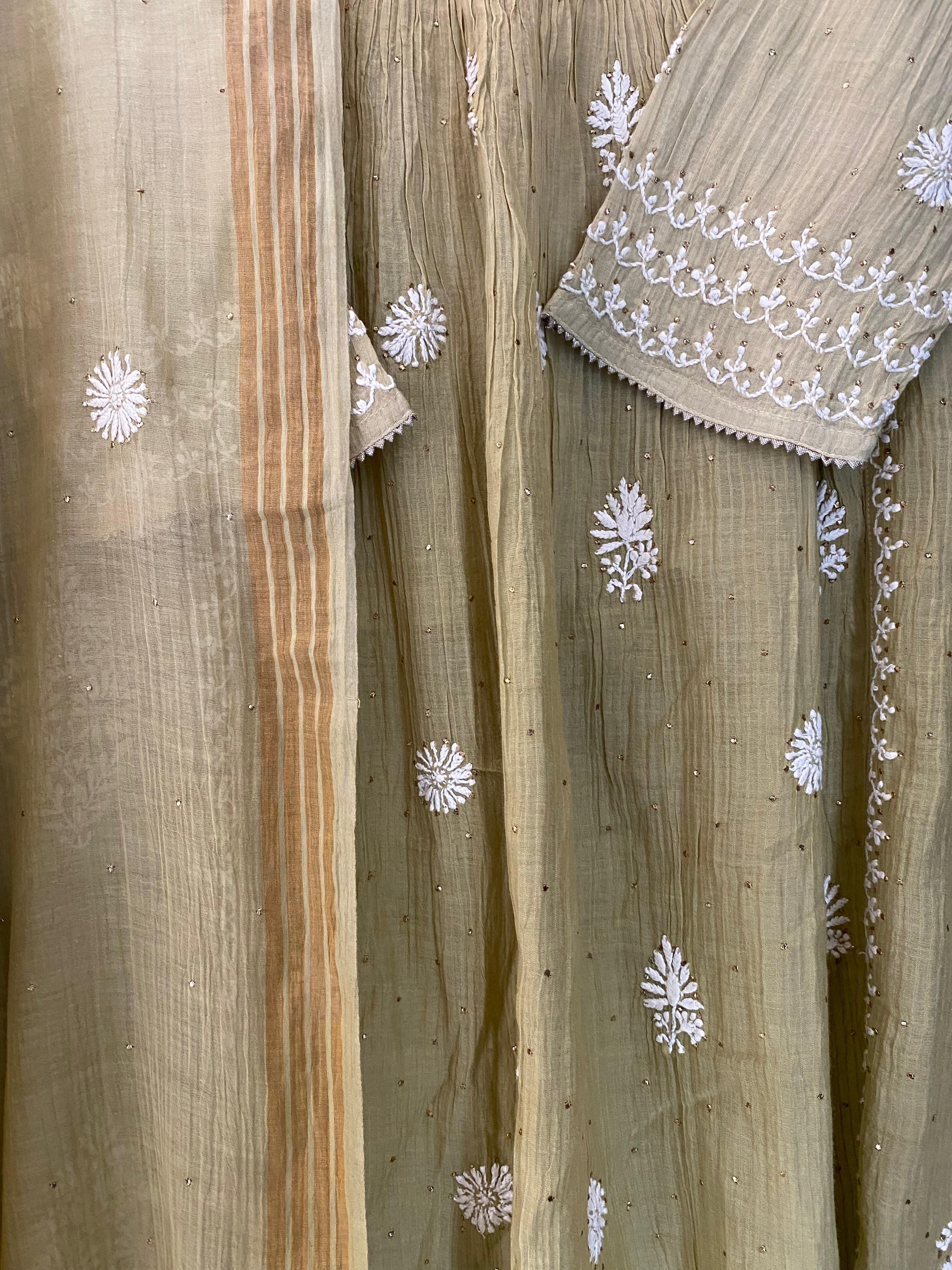 Green Mul chanderi chikankari sharara set