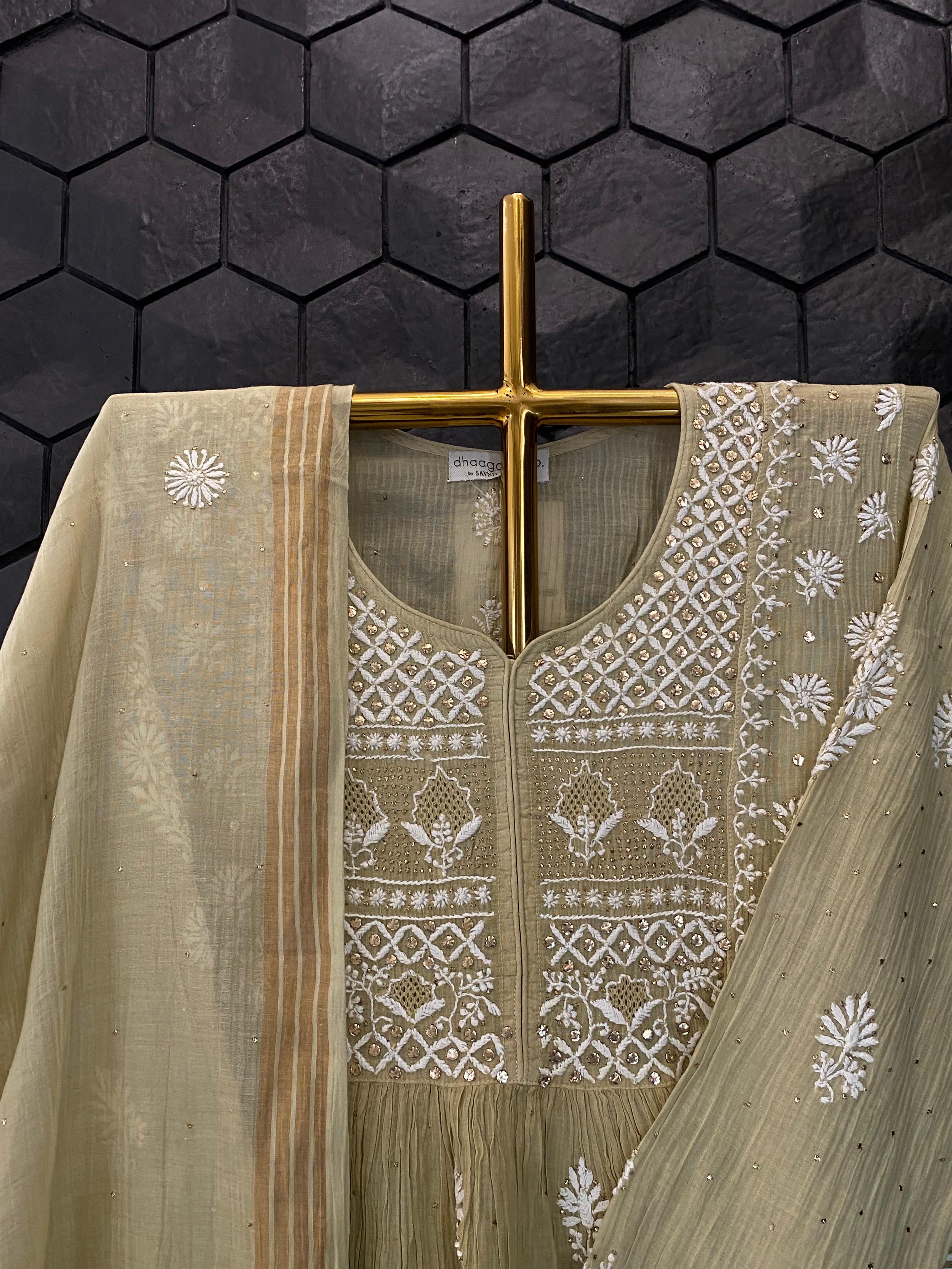 Green Mul chanderi chikankari sharara set