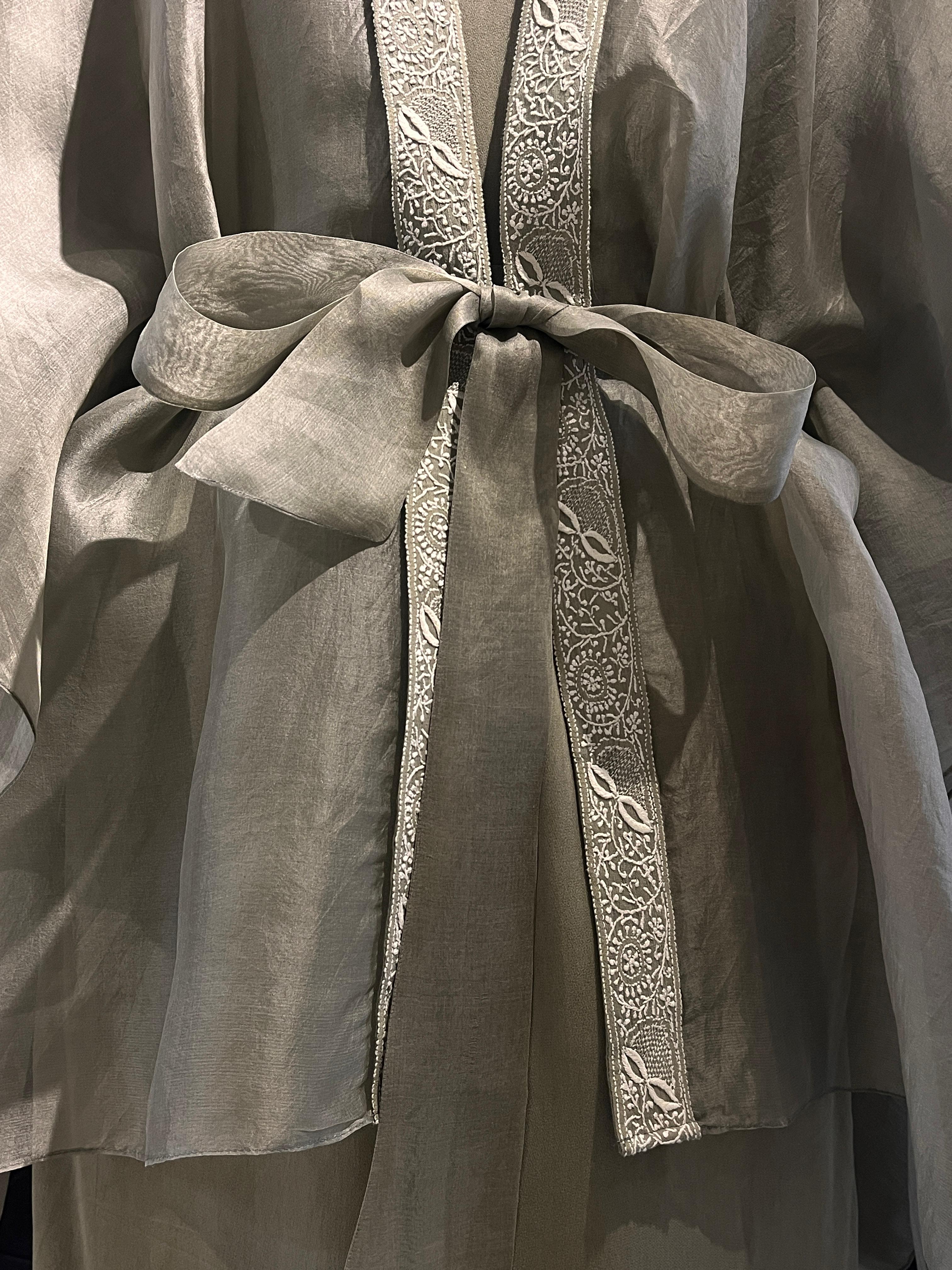 Green organza chikankari cape set