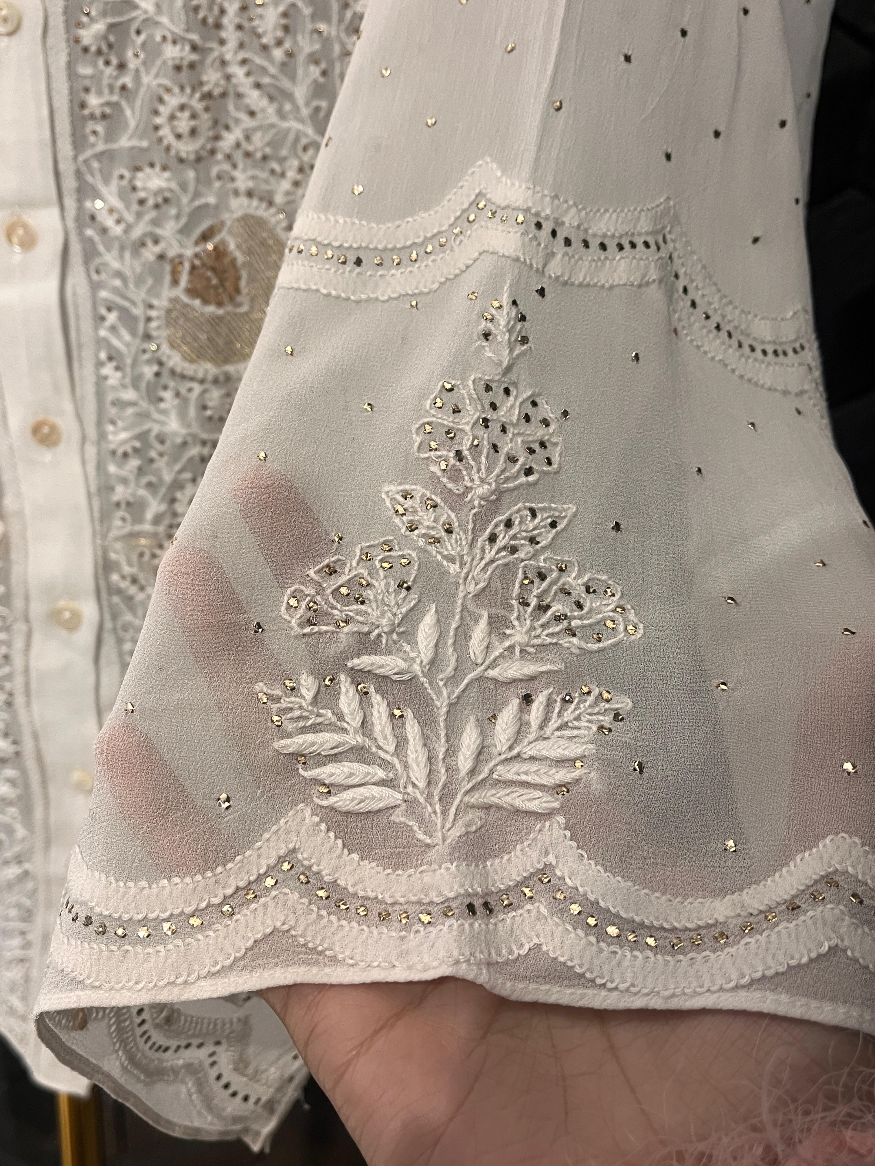 White Georgette Mukaish Chikankari Co-ord set