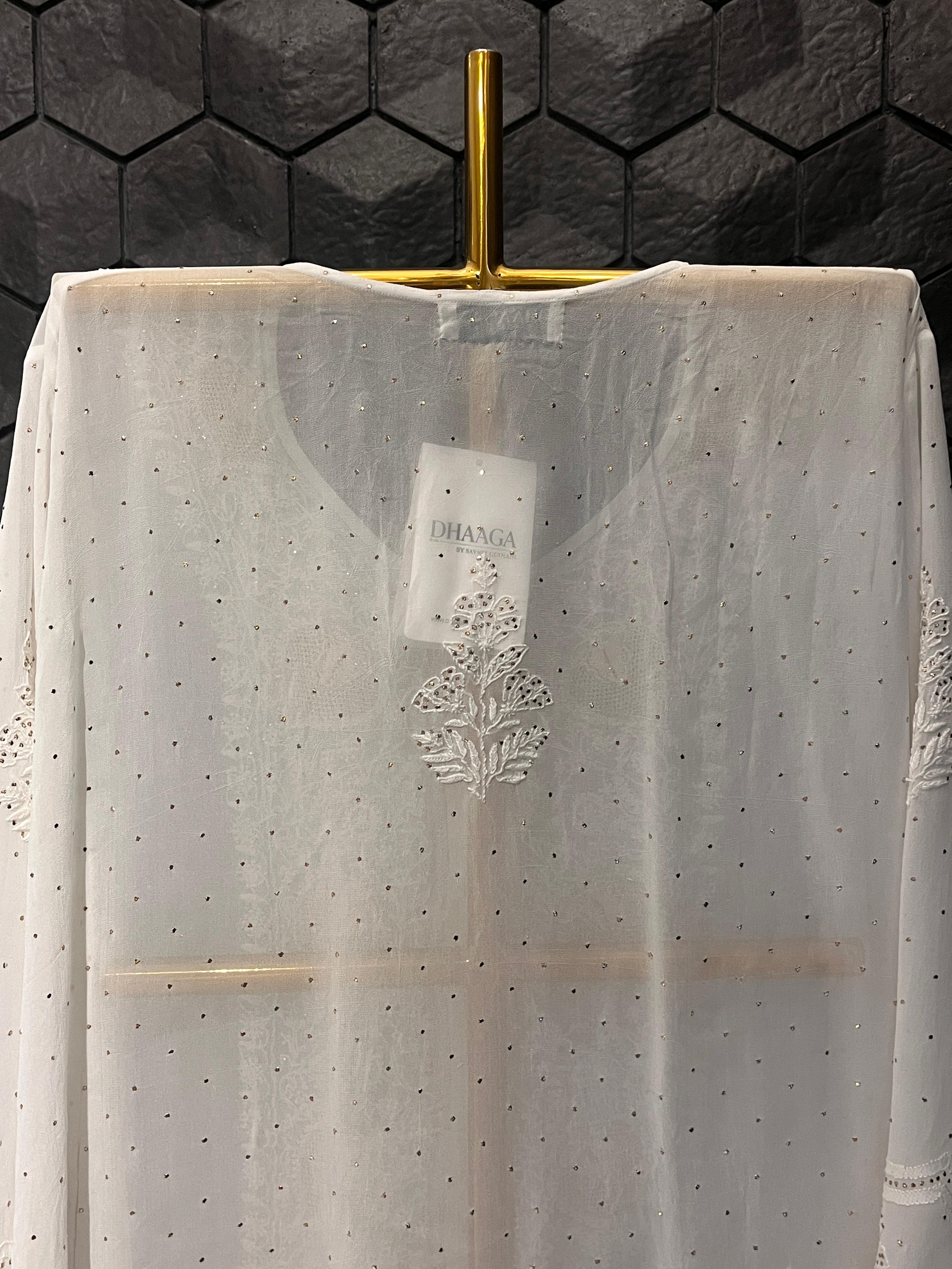 White Georgette Mukaish Chikankari Co-ord set